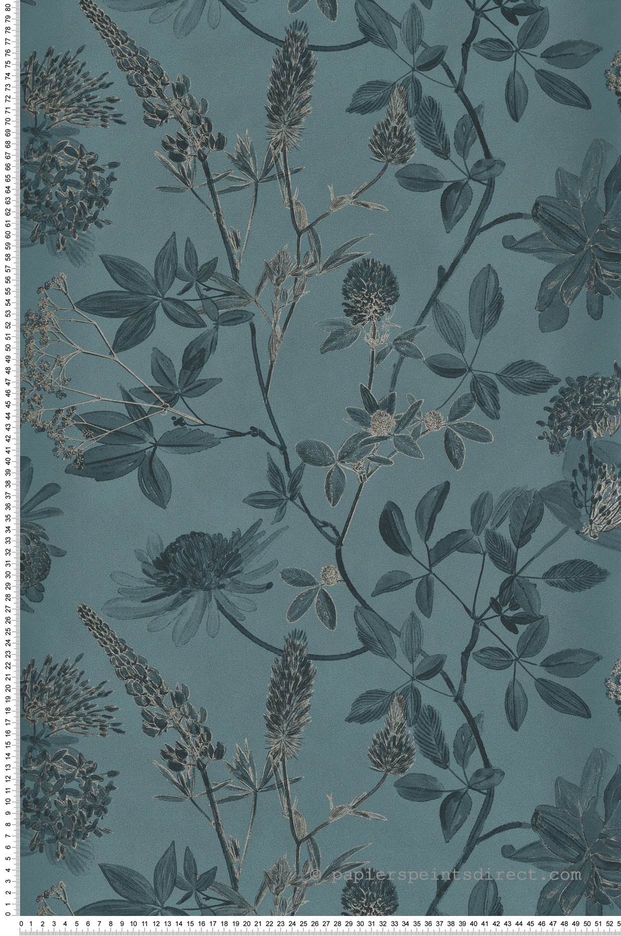 Papier Peint Feuillage Fleuri Aqua bleu canard doré - Elégance d'Ugépa | Réf. UGP-M45814