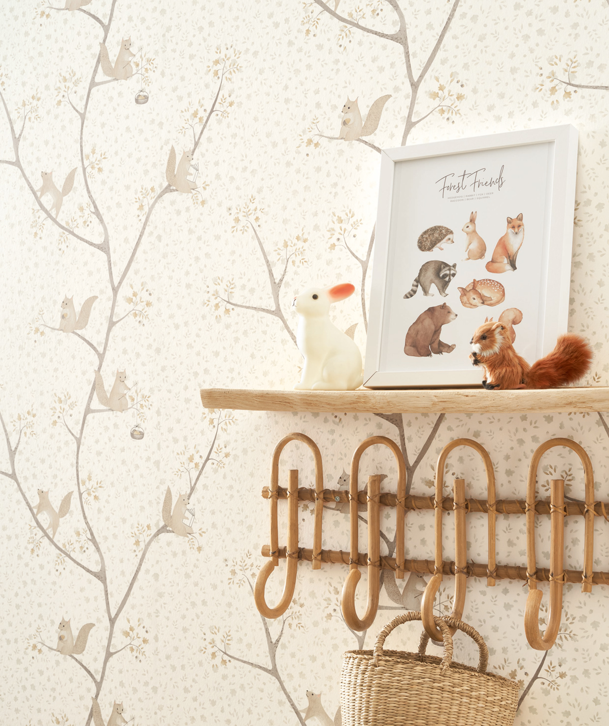 Papier peint Ecureuil Oscar grège - Rose & Nino de Casadéco | Réf. RONI85611028