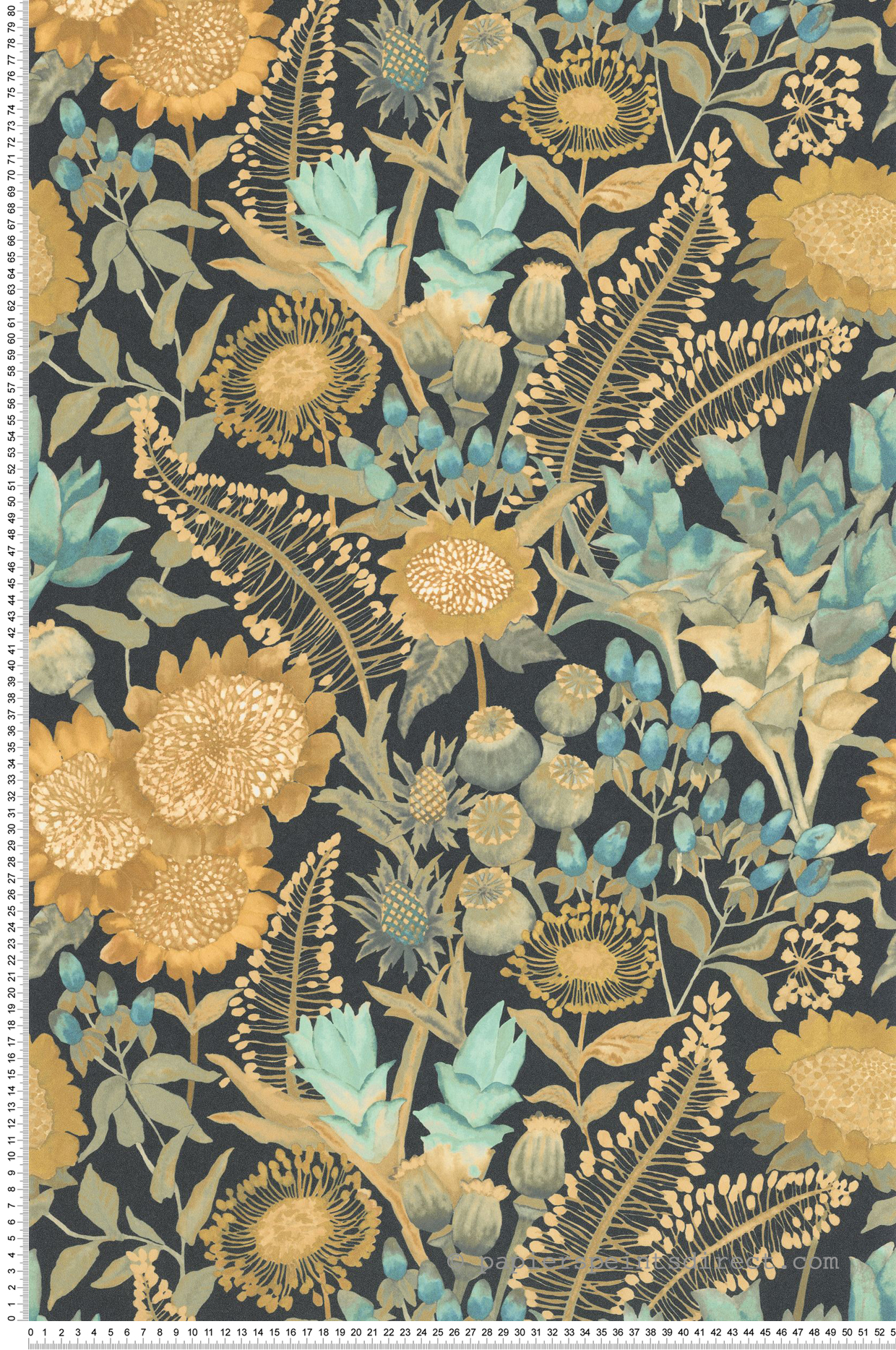 Papier peint Fleur Saint Paul de Vence jaune turquoise - Echappée Belle de Casadéco | Réf. ECHA89816707