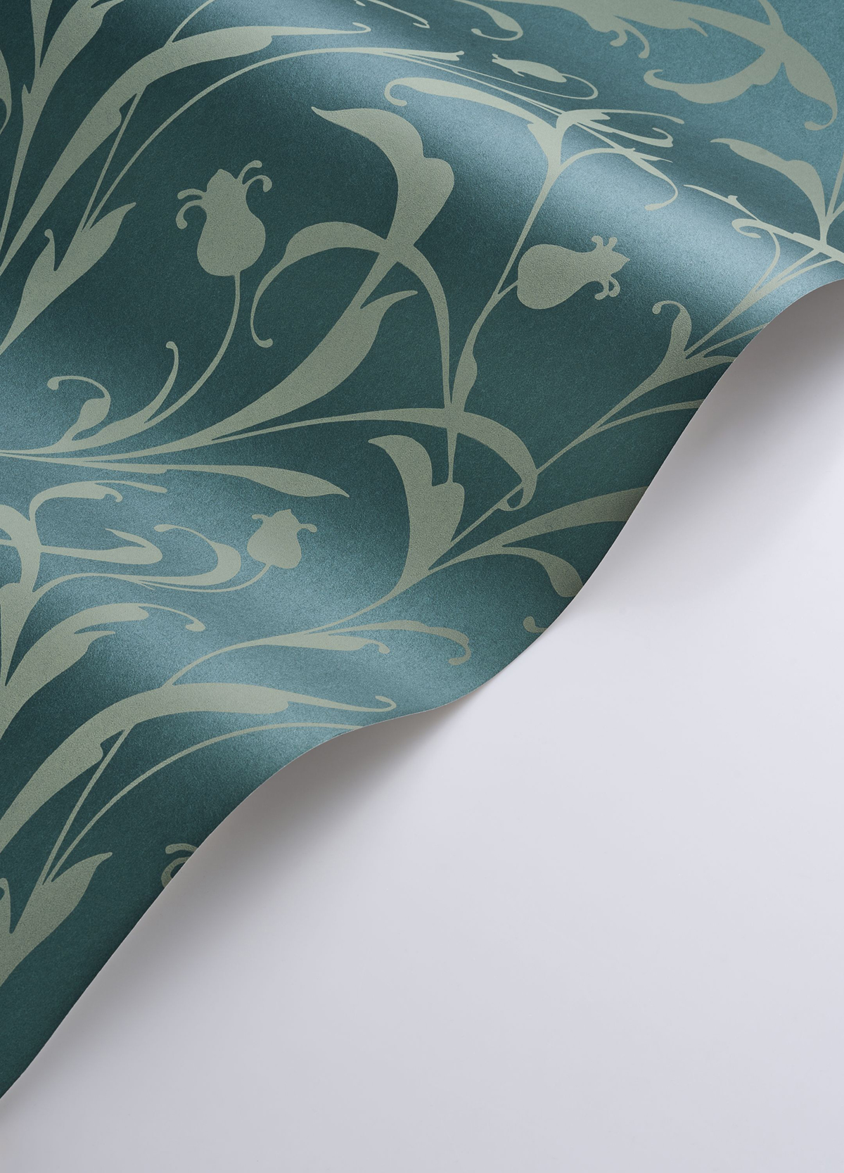 Papier peint Feuillages Arabesques Opaline bleu paon nacré - Elixir de Casadéco | Réf. EXIR202006730