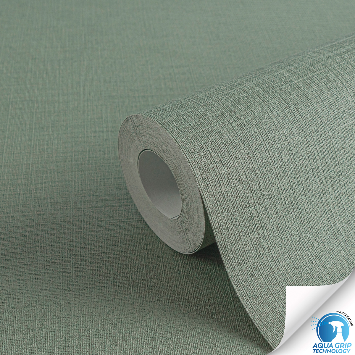 Papier peint préencollé Uni Around vert sauge - Designdrop d'A.S. Création ZOOM ROLL | Réf. AS-784991