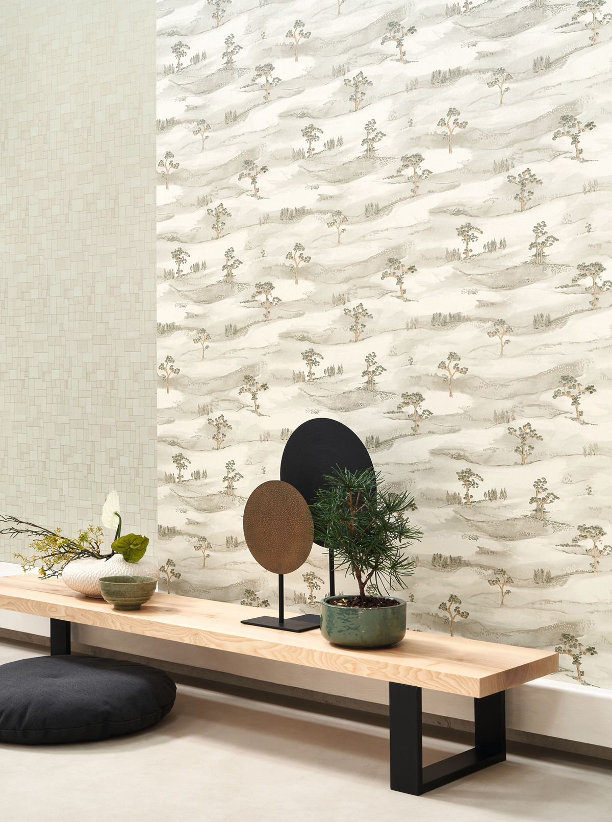Papier peint Paysage Mokuso vert nacré - Kyoto de Casadéco | Réf. KYTO88747199