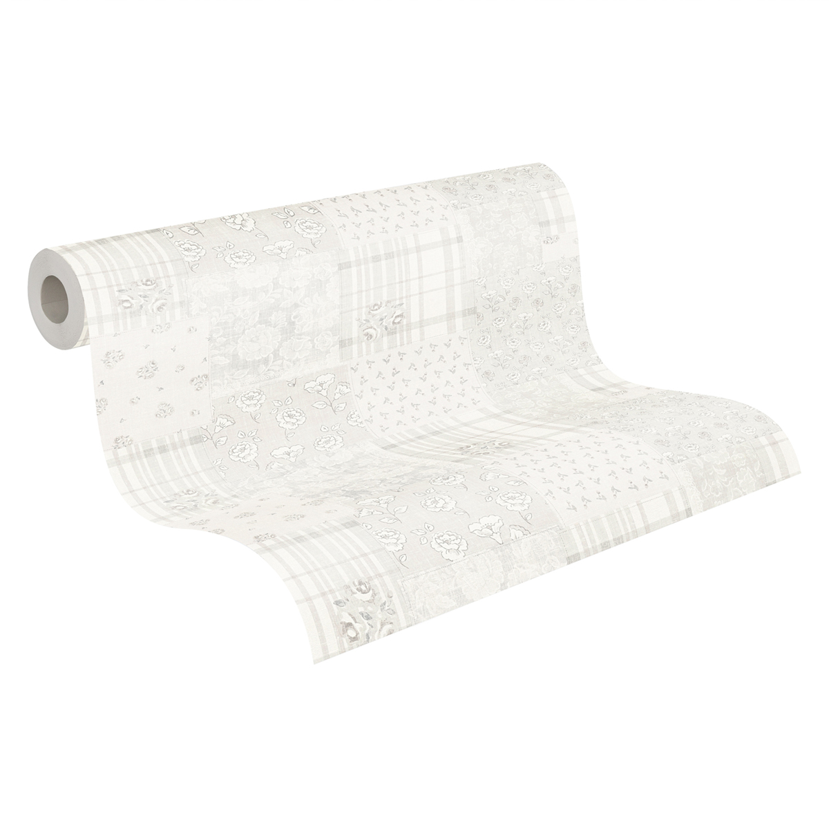 Papier peint Patchwork Fleuri gris - Maison Charme d'A.S. Création ROLL | Réf. AS-390662