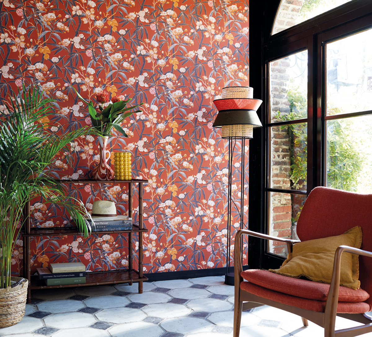 Papier peint tropical Habana Orange terracotta - Cuba de Casadéco | Réf. CBBA84333417