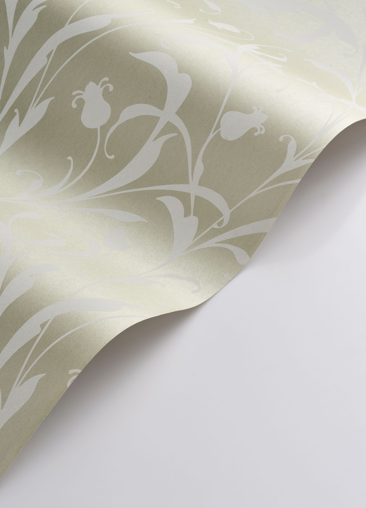 Papier peint Feuillages Arabesques Opaline vert amande nacré - Elixir de Casadéco | Réf. EXIR202007129