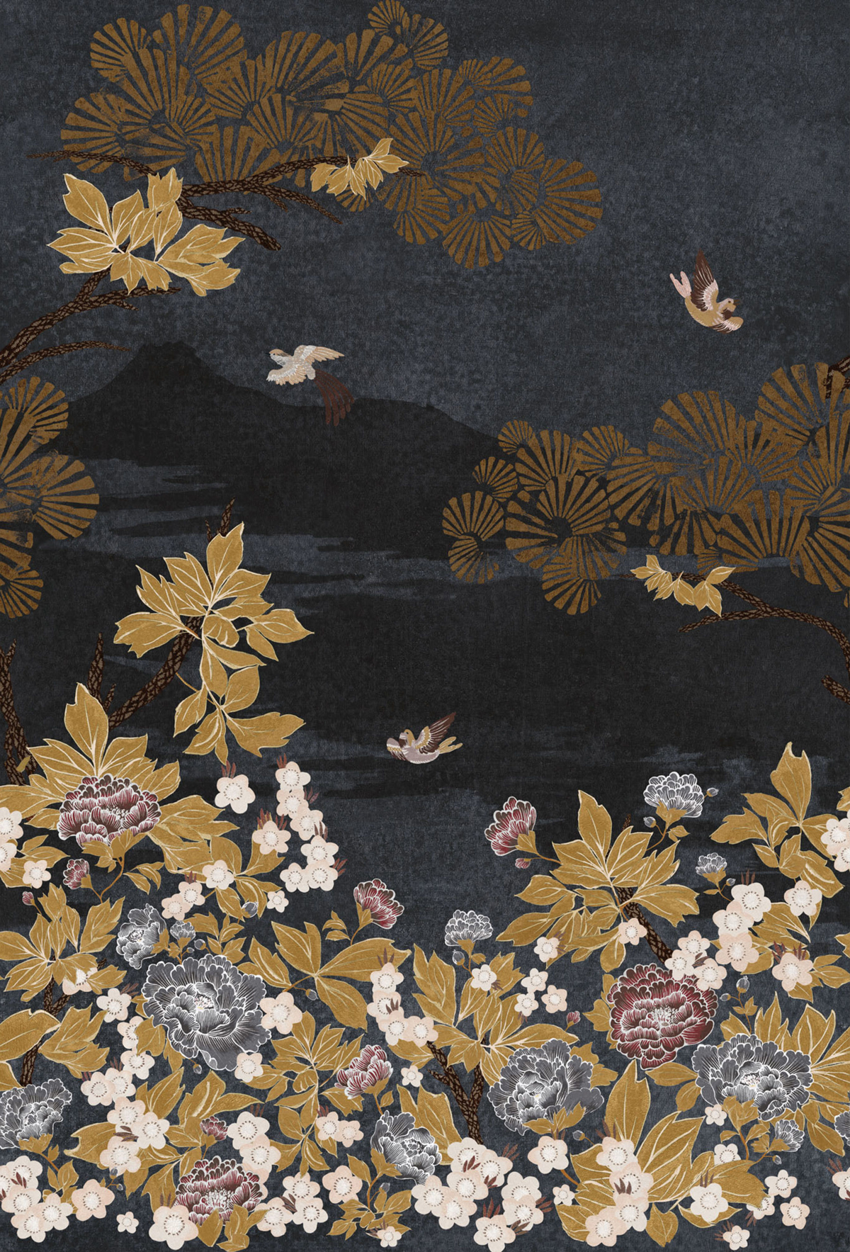 Papier peint Panoramique Fleurs Japon Kansai nuit doré - Archipel de Casamance | Réf. CAS-75354180