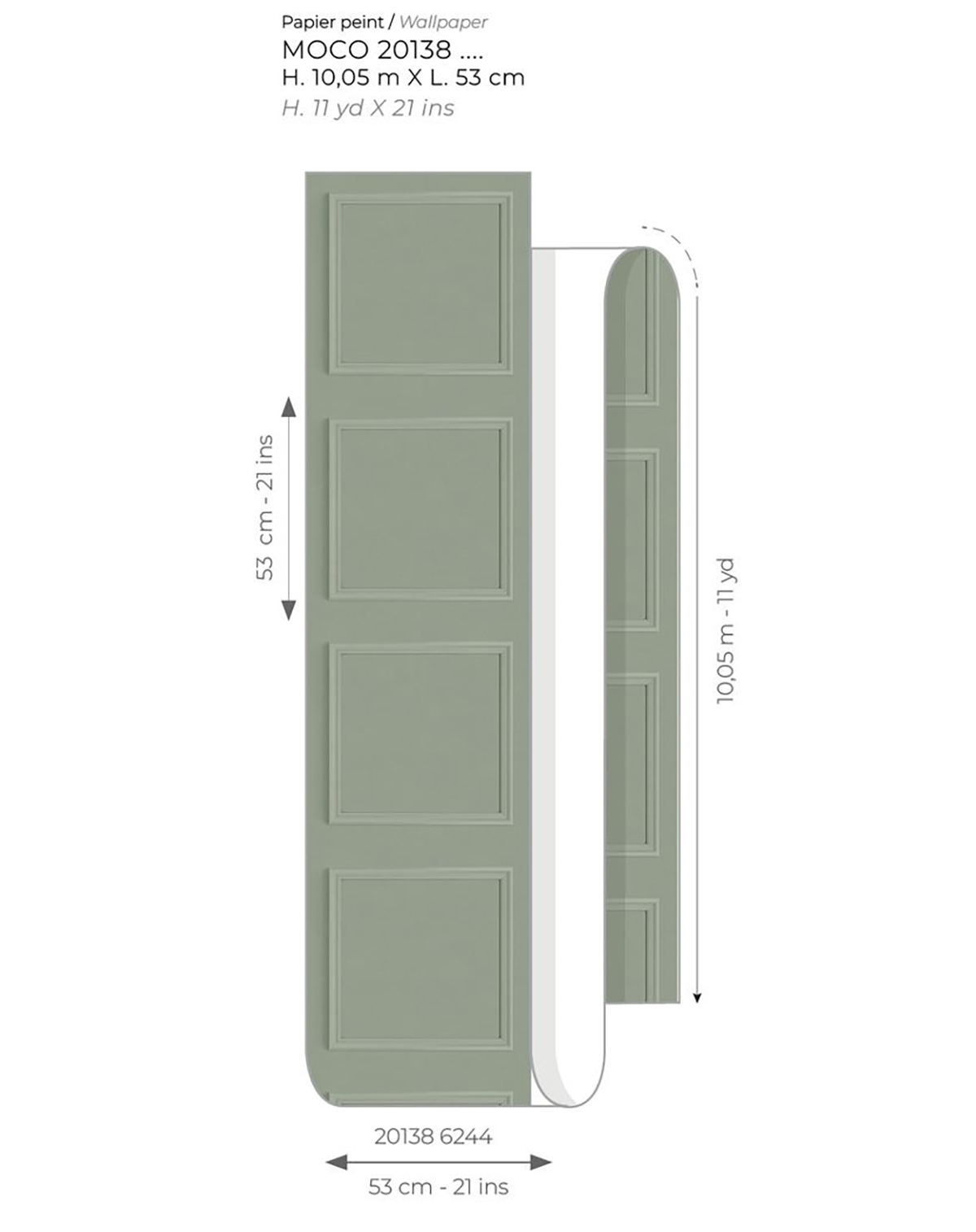 Papier peint Moulure Haussmannienne céladon - Moulures & Co de Casadéco AMB3 | Réf. MOCO201386244