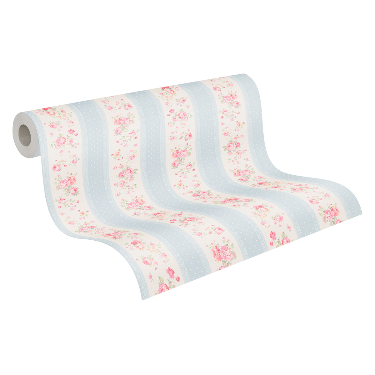 Papier peint Rayure Pois Florale ciel rose - Maison Charme d'A.S. Création ROLL | Réf. AS-390691