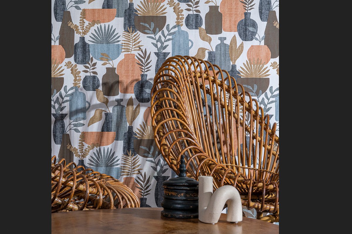 Papier peint Pot de Fleurs bleu orange - Merida de Montecolino | Réf. MC-BA26041