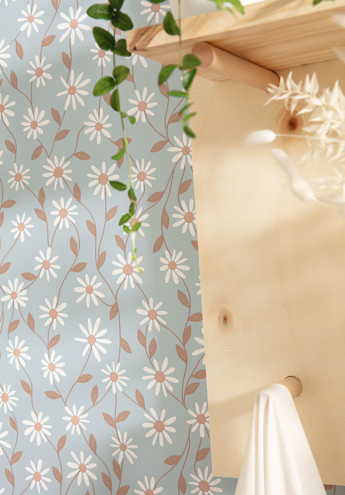 Papier peint Vintage Fleur Anna terracotta bleu ciel - Essentiel de Casélio | Réf. ETL103122066