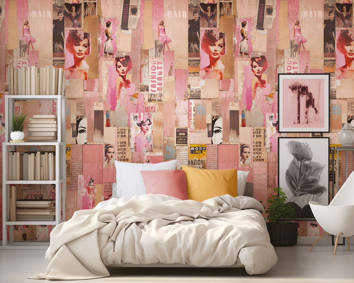 Papier peint Panoramique Collage Pin Up rose - Les Aventures de Lutèce | Réf. LTC-51242403