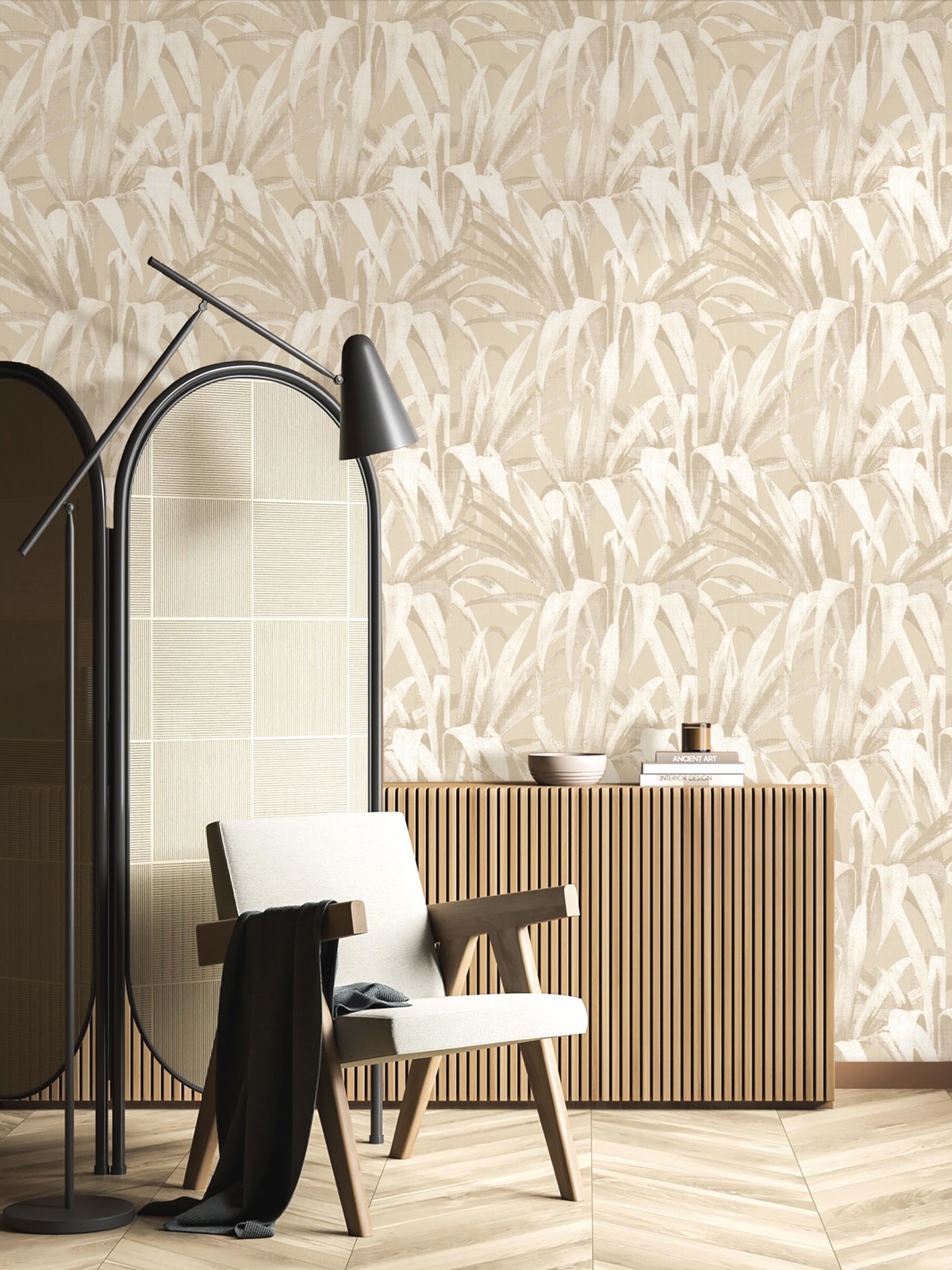 Papier peint Feuillage Palme Exotique beige - Maison Paradis de Lutèce | Réf. LTC-MP15521