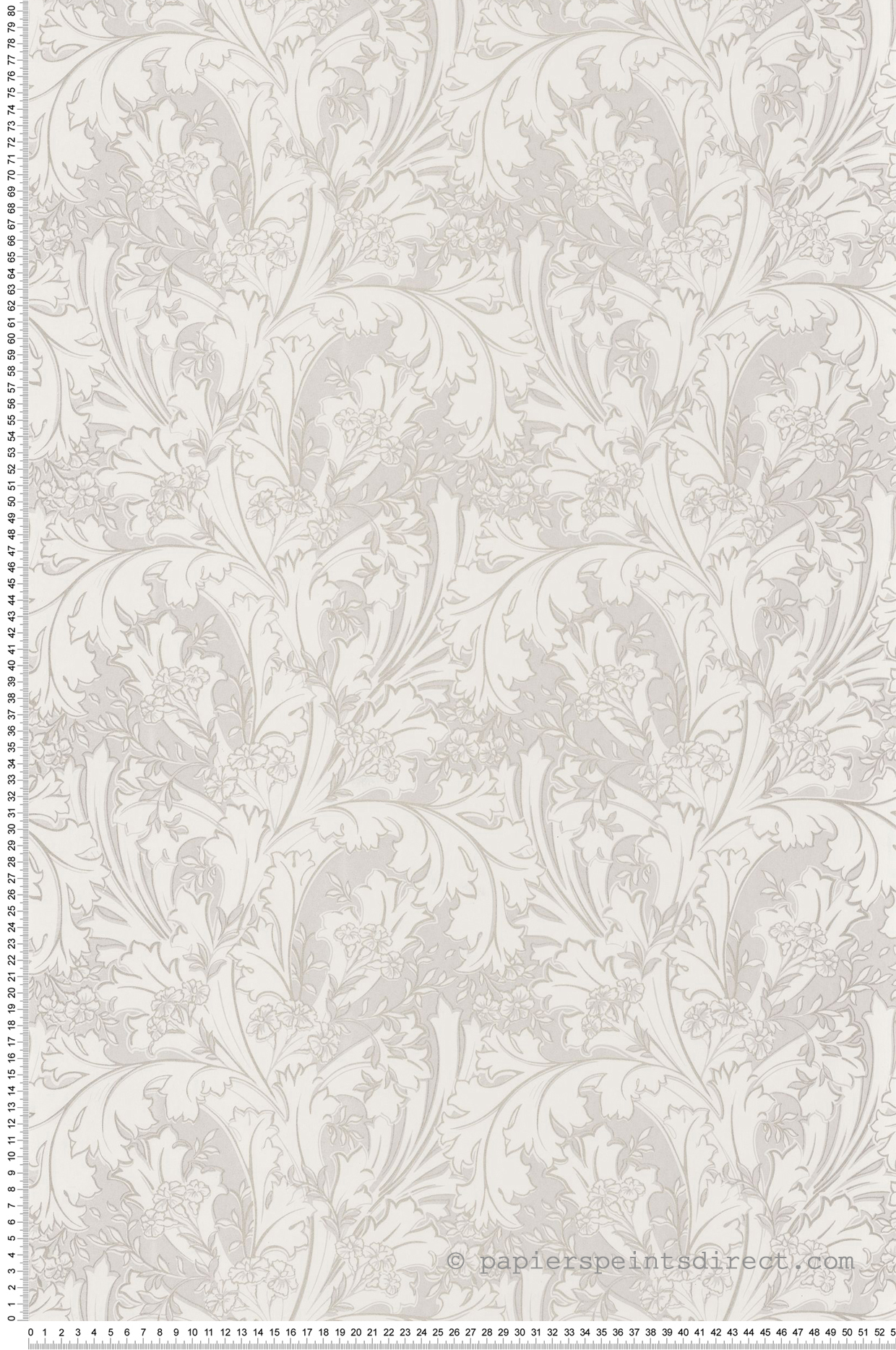 Papier peint vintage Damassé fleuri Elizabeth blanc/gris - Oxford de Casadéco | Réf. OXFD84110208