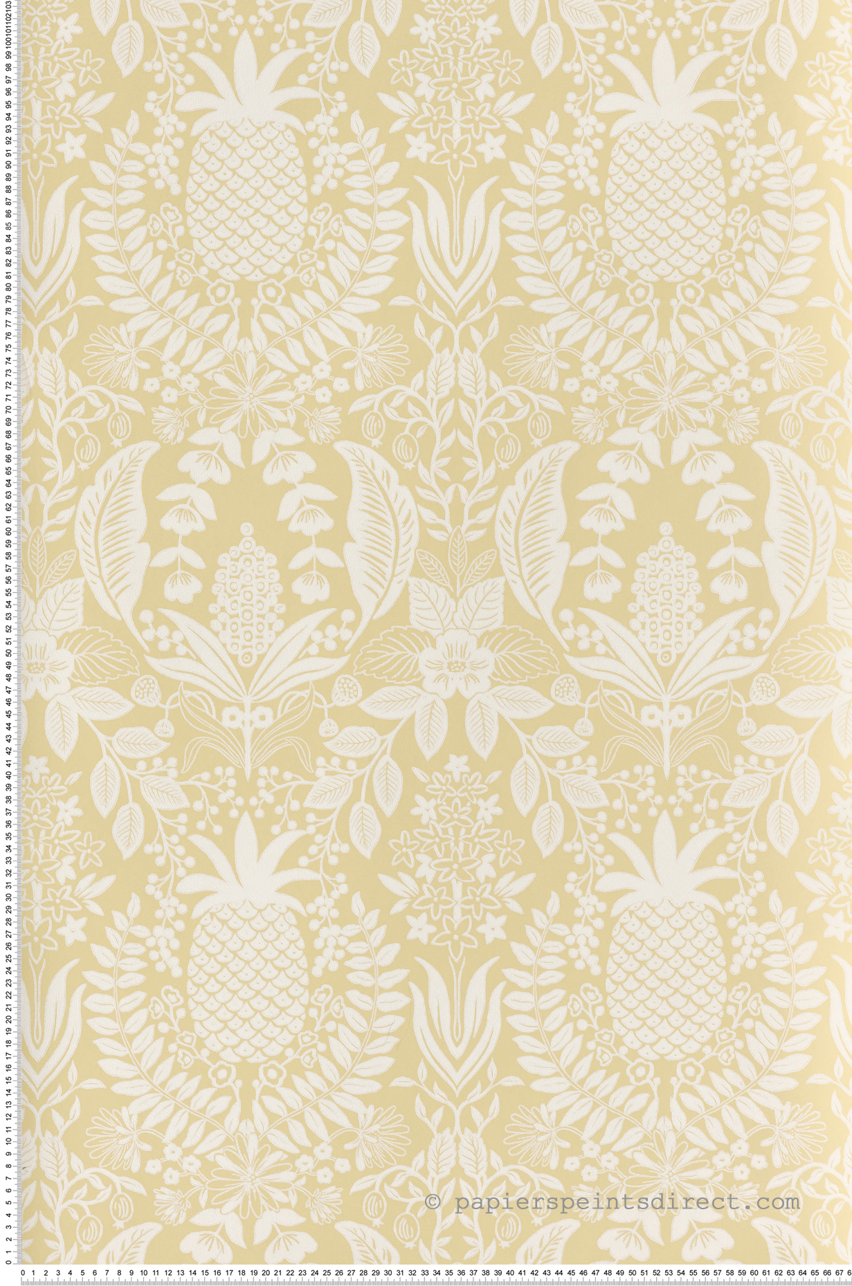 Papier peint Vintage Pineapple Damask jaune citron - Rifle Paper Co. 3 de York (Initiales) | Réf. INI-RF7481