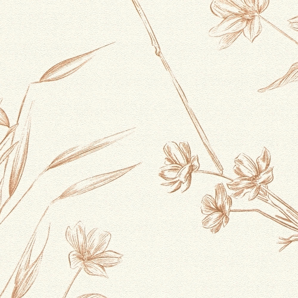 Papier peint Fleur Papillon Croquis marron blanc - Drawn Into Nature de Livingwalls AMB5| Réf. 39427-1
