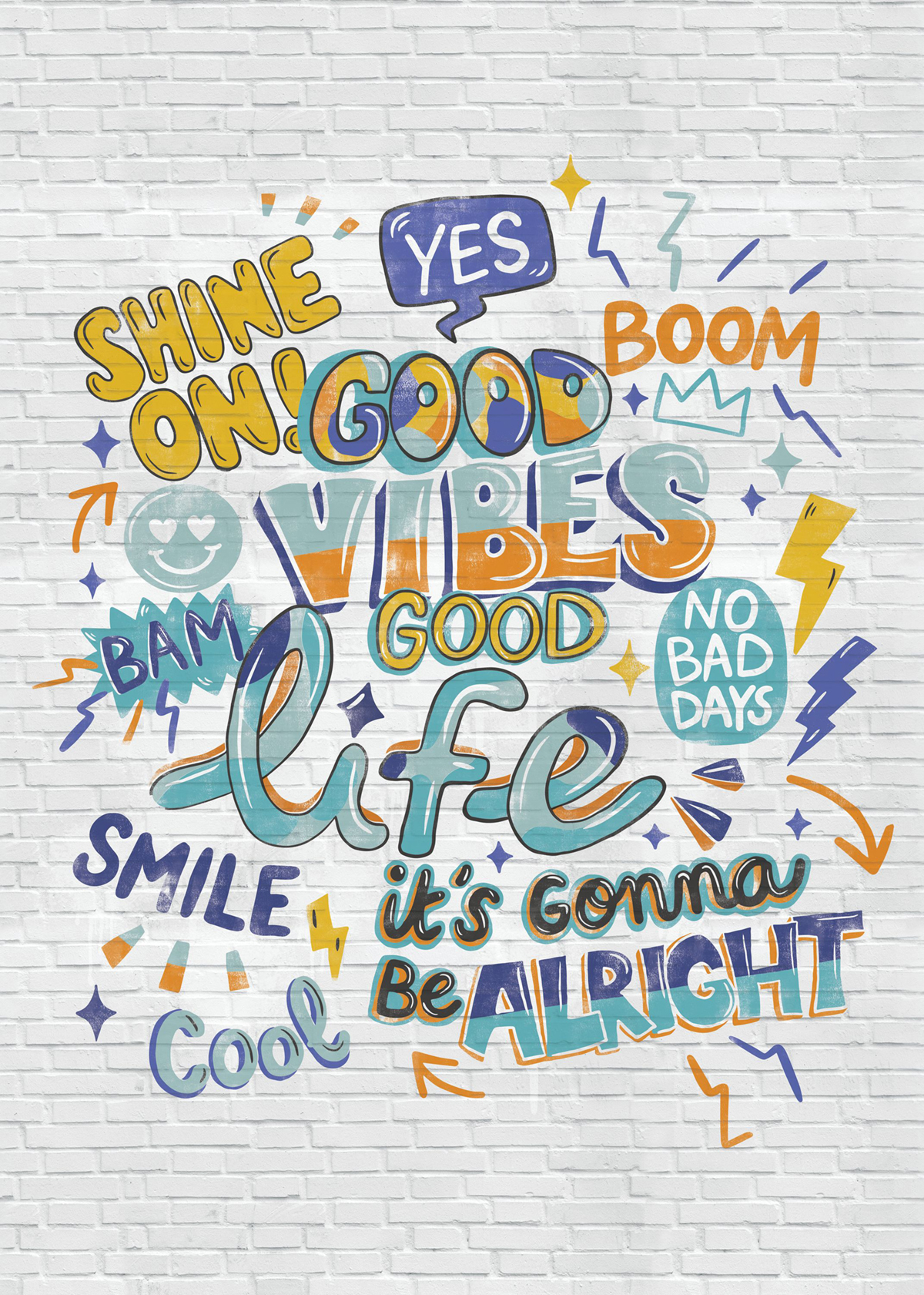 Papier peint panoramique Graffiti Good Vibes multicouleurs M 200X280 - Pimp My Wall de Casélio | Réf. PMW104786903