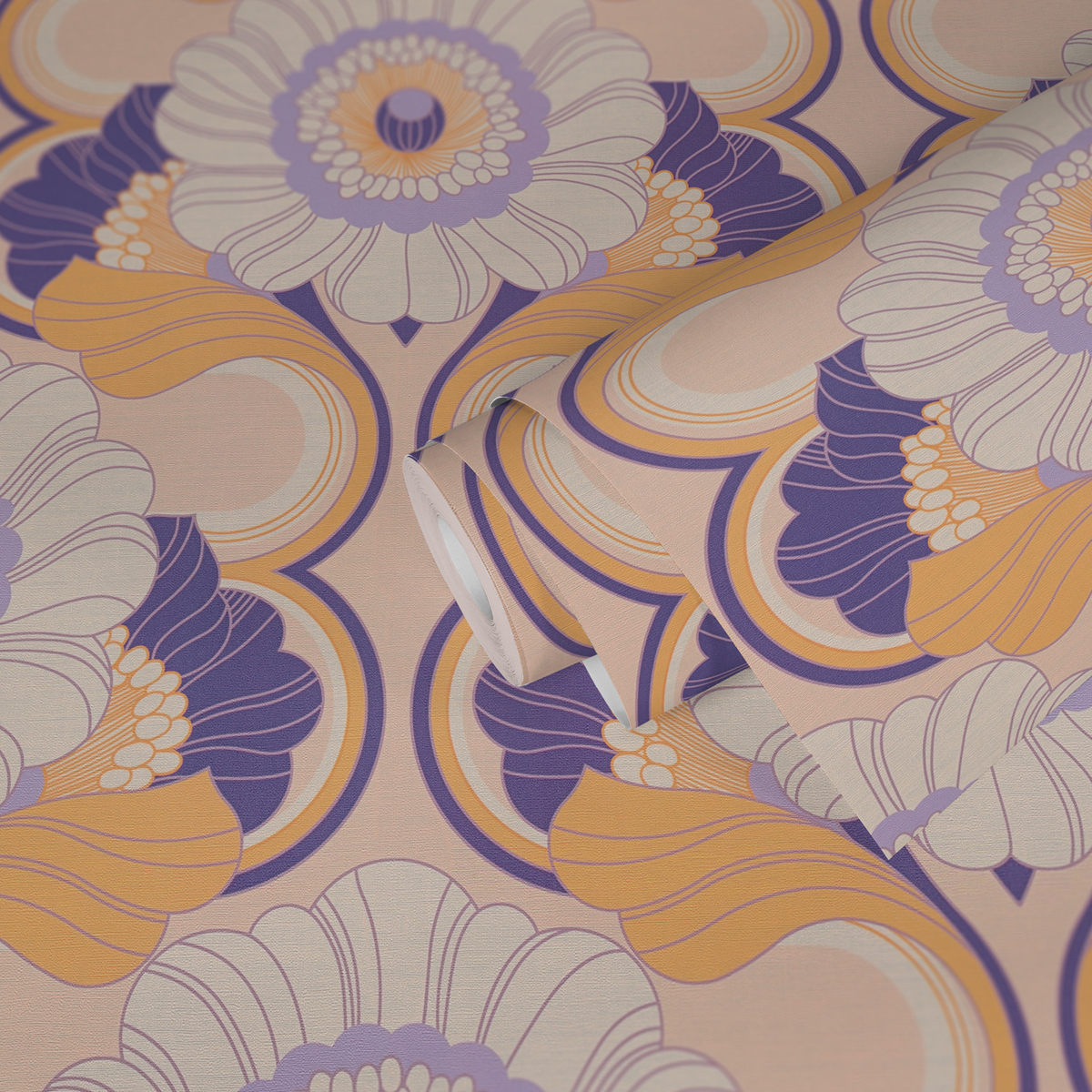Papier peint Fleur Vintage violet moutarde - Retro Chic d'A.S. Création | Réf. AS-395303