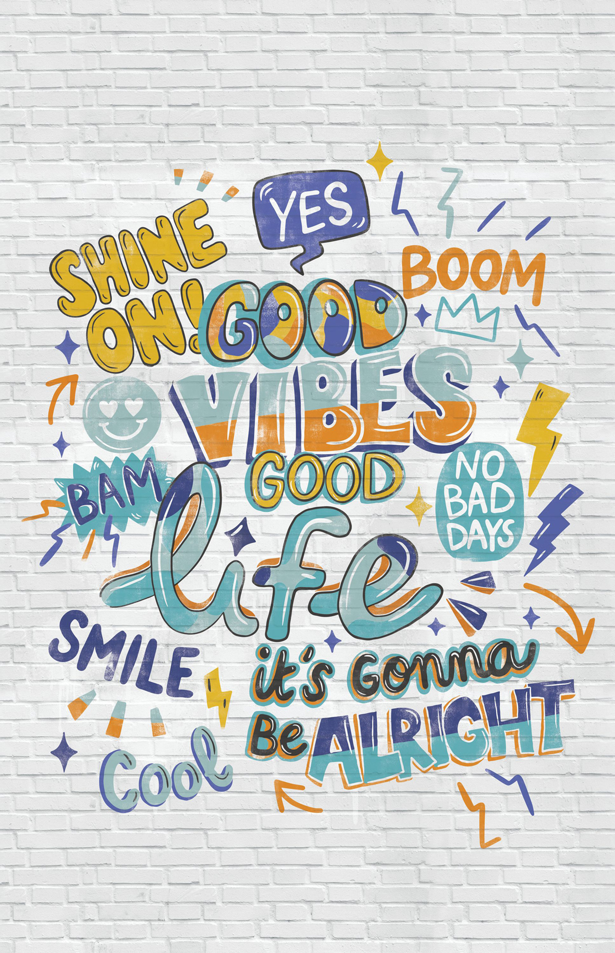 Papier peint panoramique Graffiti Good Vibes multicouleurs L 200X310 - Pimp My Wall de Casélio | Réf. PMW104786904