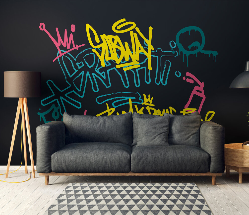 Papier peint panoramique Graffiti Noir - Wall Love d'A.S. Création | Réf. DD129600