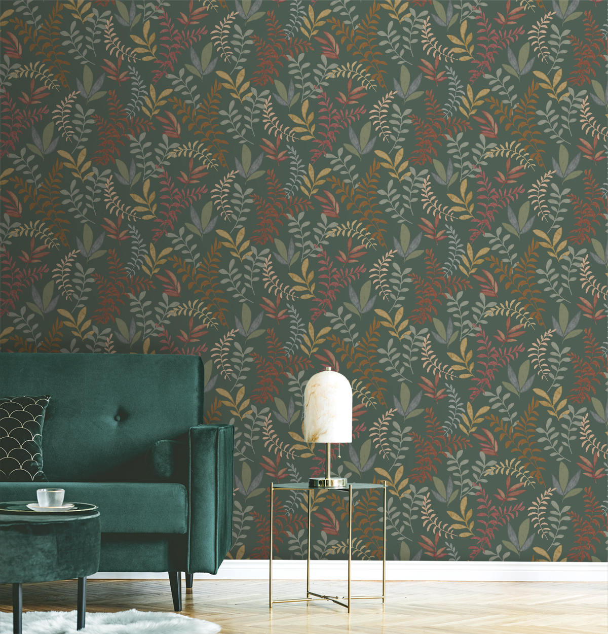 Papier peint Feuille Nature Aquarelle vert rouge - Boca Chica de Montecolino | Réf. MC-SO27061