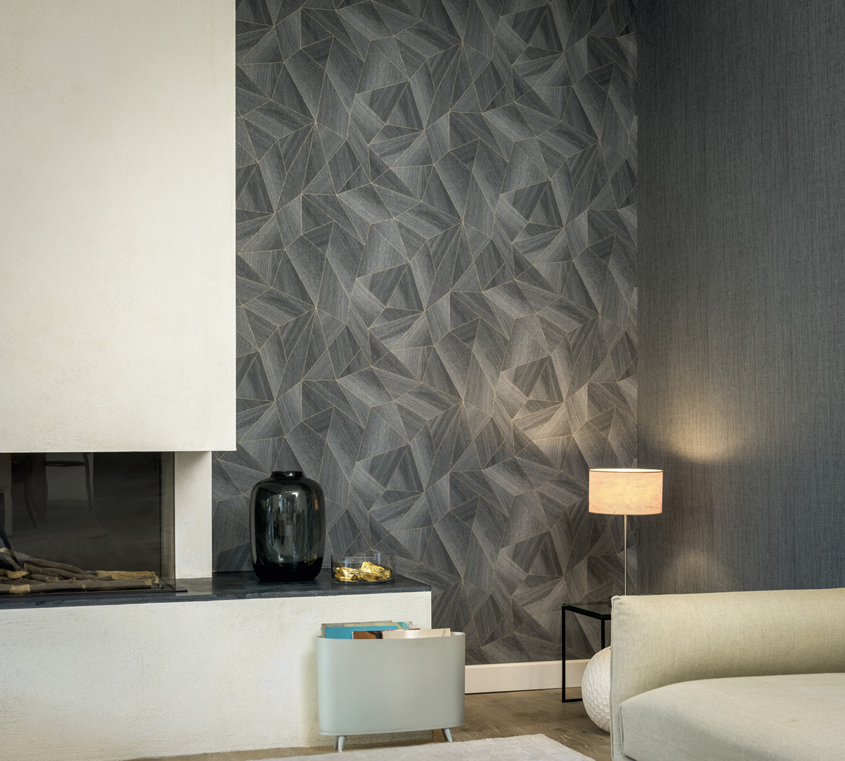 Papier peint Géométrique Bois bleu gris doré - Elements 2 d'A.S. Création | Réf. AS-361333