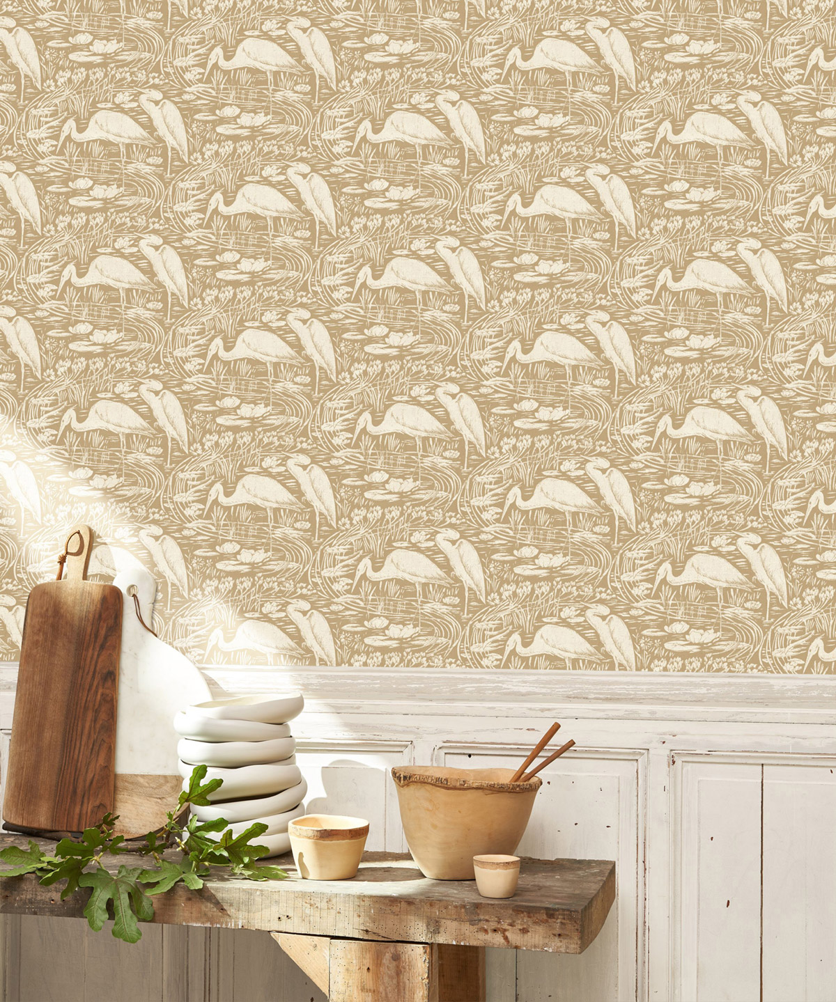 Papier peint Oiseaux Héron Euphrate beige blanc cassé - Babylone de Casadéco | Réf. BBLN89731961