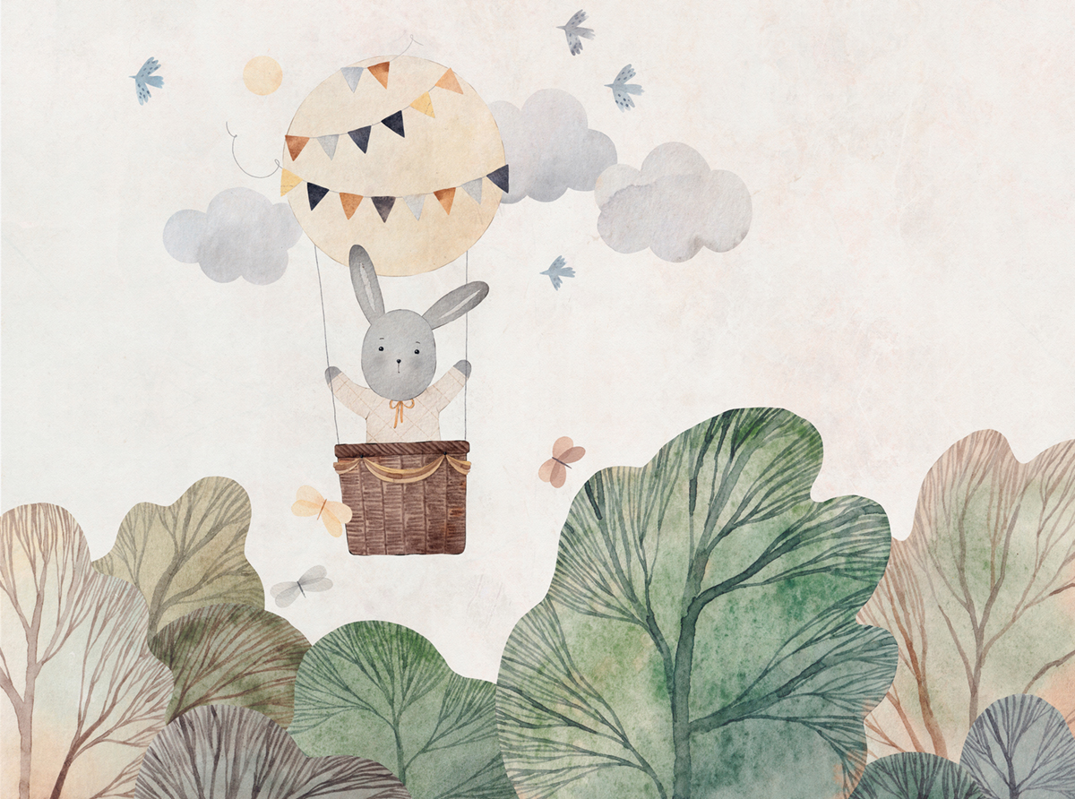 Papier peint panoramique Mongolfière Enfant Lapin - The Wall 3 d'A.S. Création | Réf. AS-399051