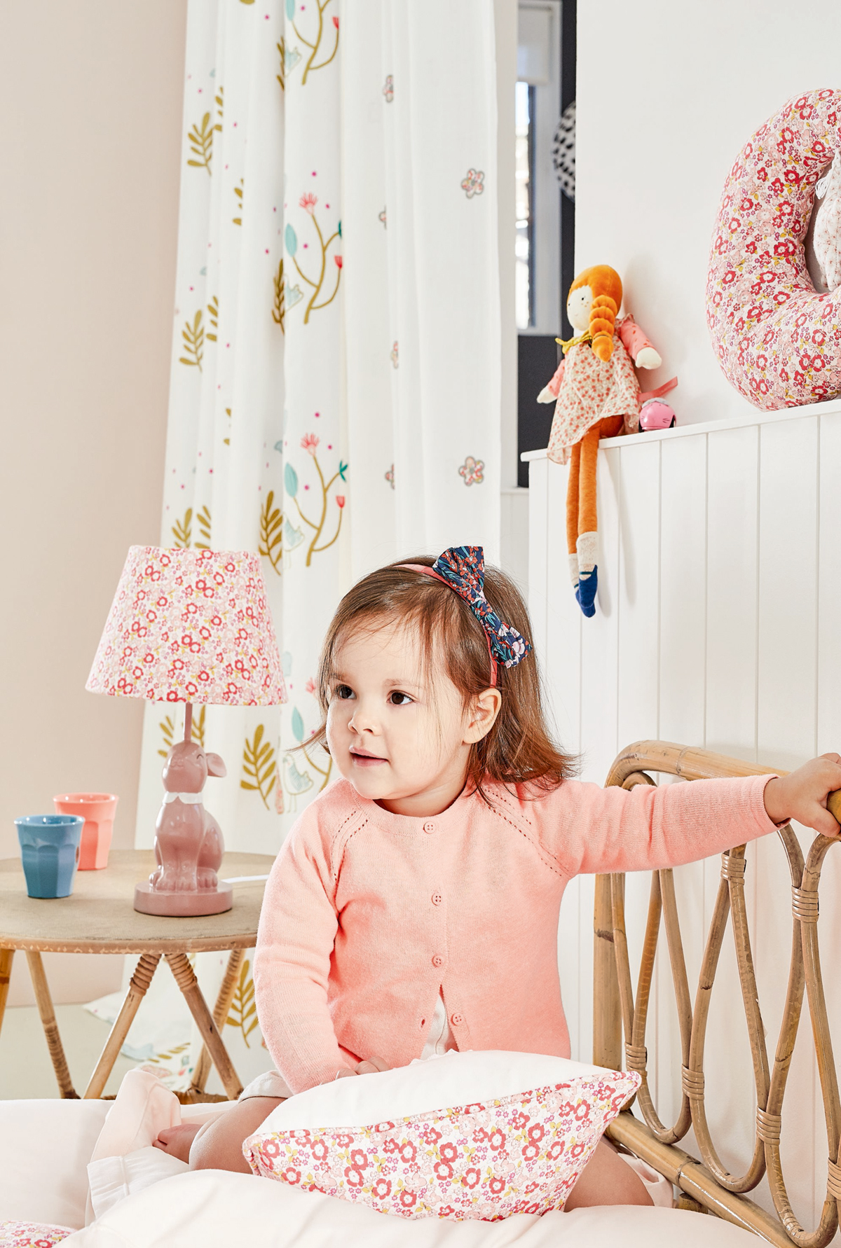 Tissu Oiseaux Rose & Jeanne blanc - Rose et Nino de Camengo | Réf. CAM-45540147