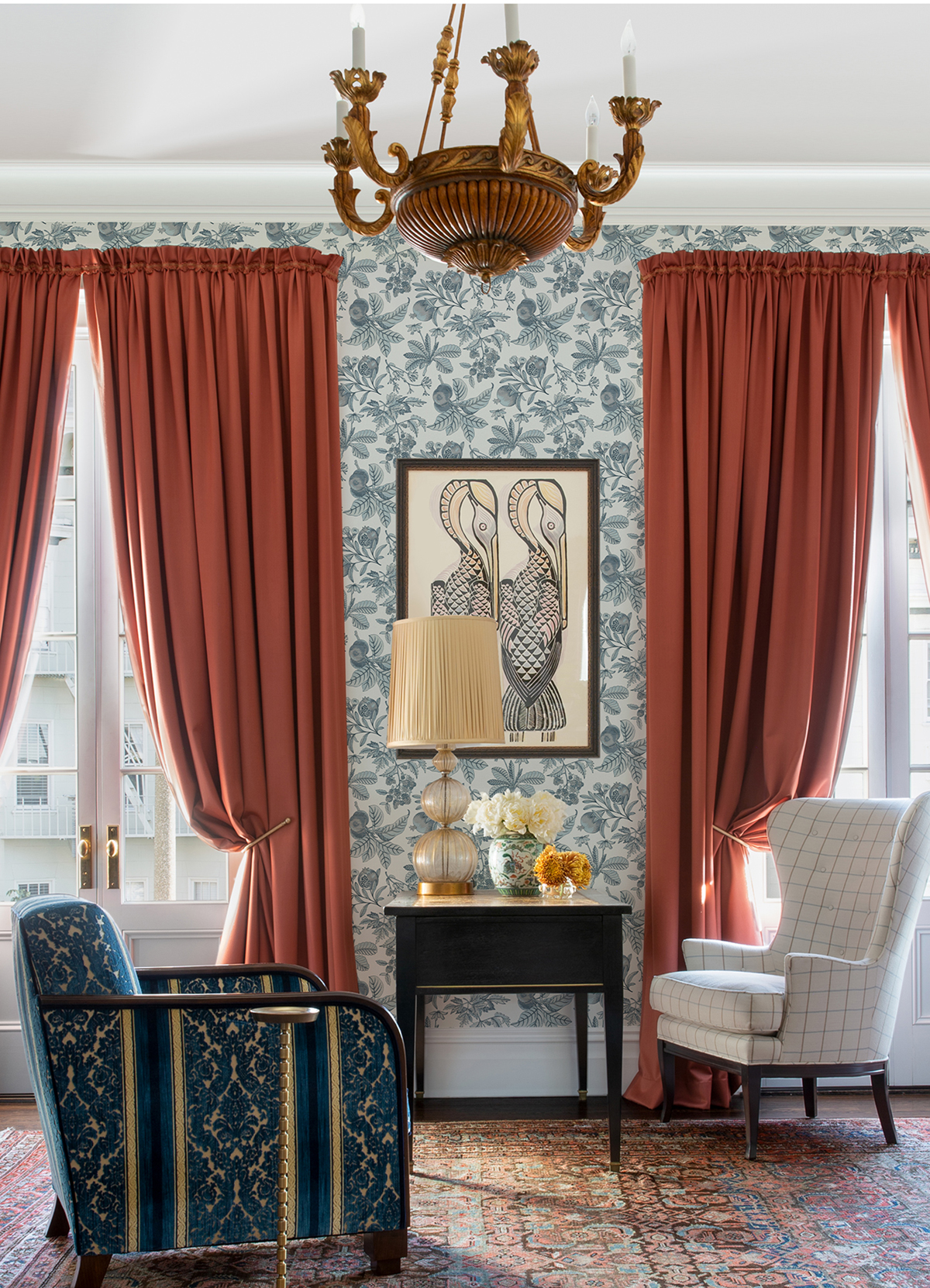 Papier peint Pomme Grenade Cecilia gris bleu - Delicatesse de Lutèce | Réf. LTC-FD26814