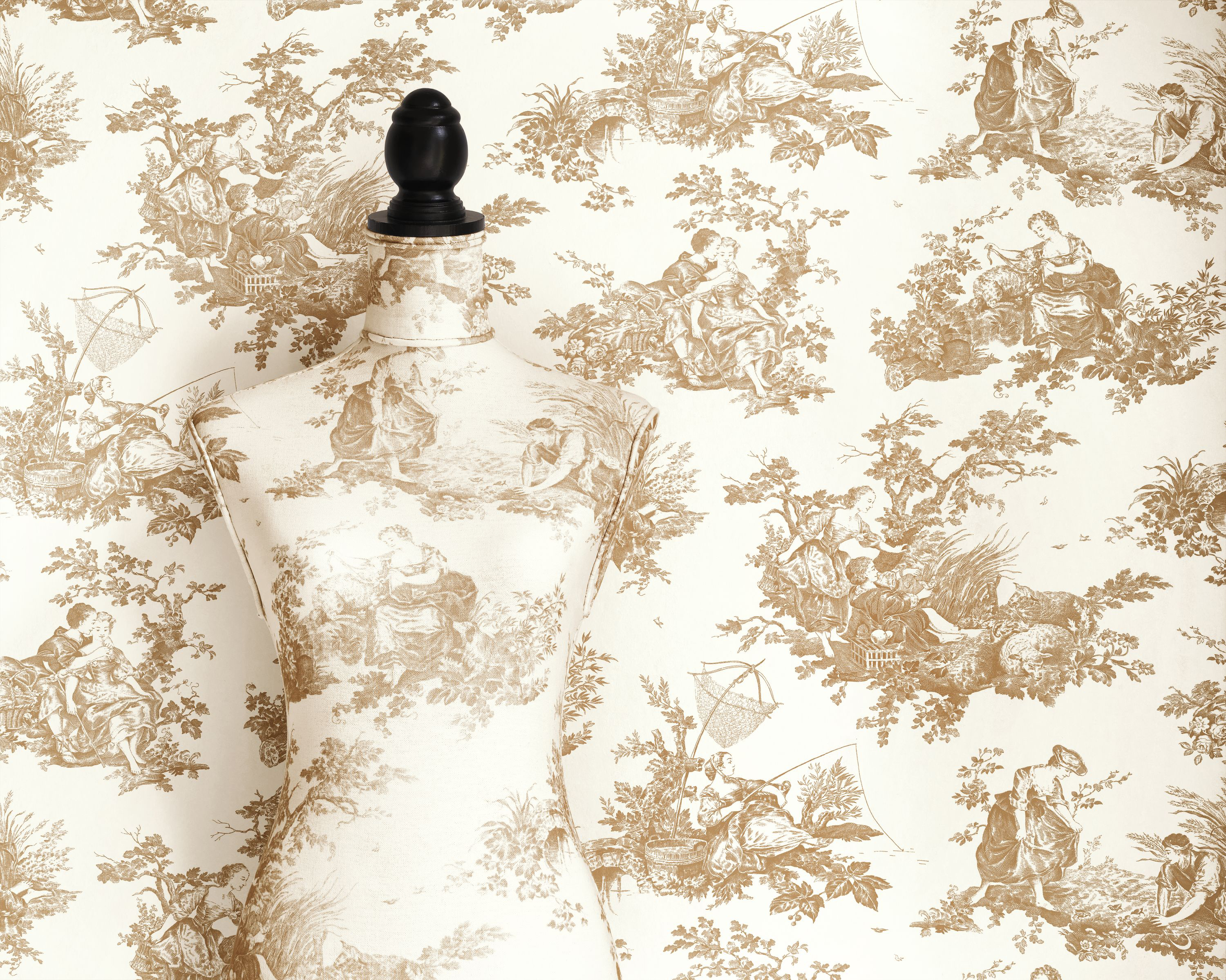 Tissu Baroque Scène d'Eté camel - Les Belles Toiles De Jouy de Casadéco | Réf. LBTJ88031318