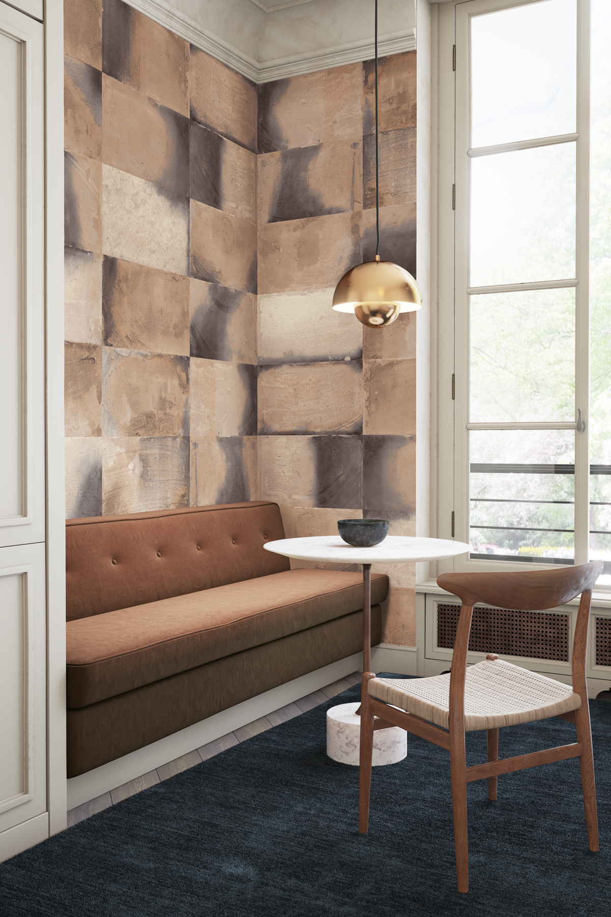 Papier peint panoramique Carrelage Travertin Teo marron - A, B, C et D H260 - Wall Designs IV de Masureel | Réf. MAS-DG4TEO102X-260