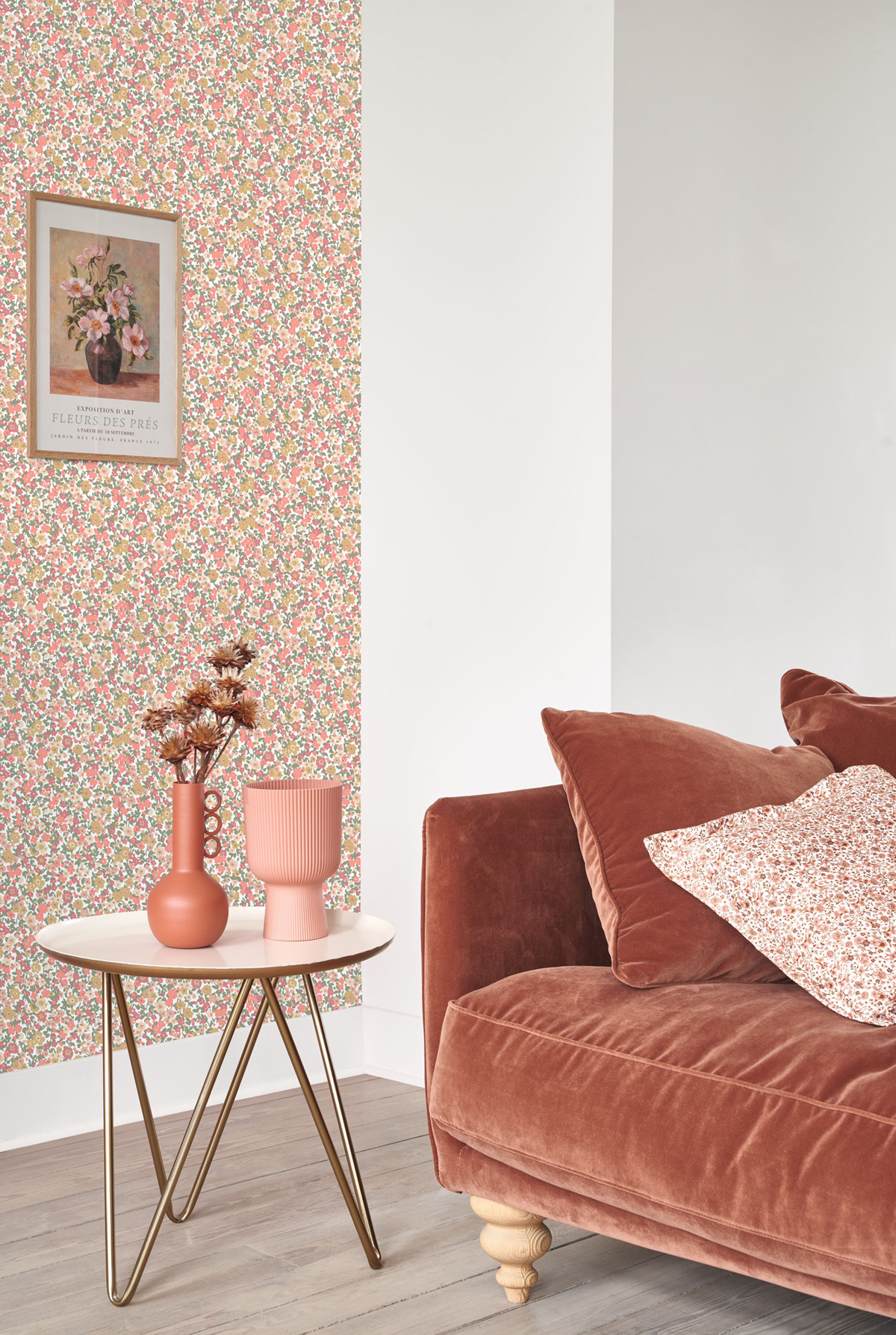 Papier peint Liberty Pansy kaki rose - Flower Market de Casadéco | Réf. FLOM89218308