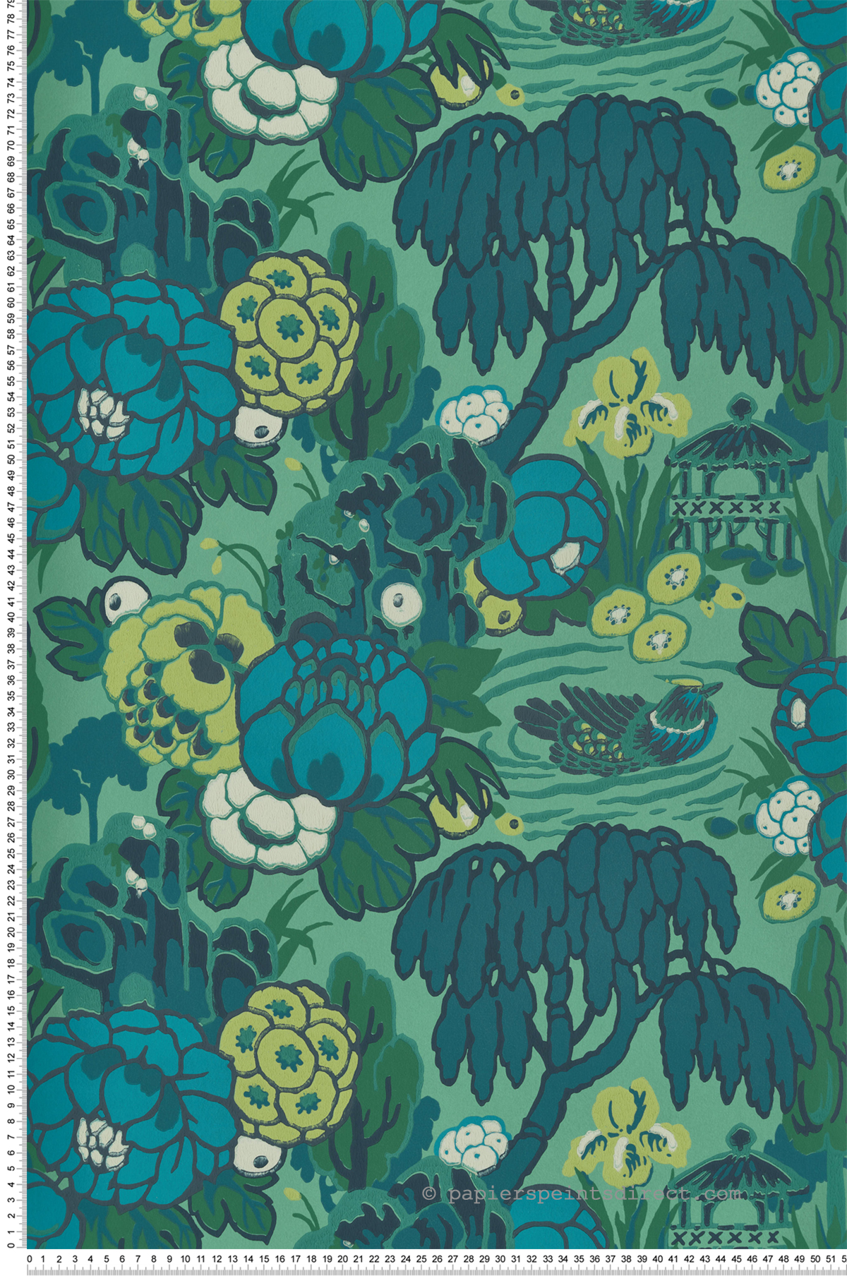 Papier peint Jardin Aquatique Mandarin vert jade - V&A Decorative Papers d'Initiales | Réf. INI-31116904