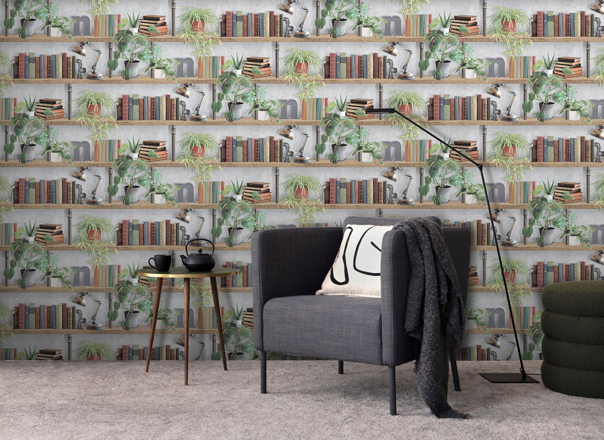 Papier Peint Étagère Industrielle gris - Illusion d'Ugépa | Réf. UGP-M89609