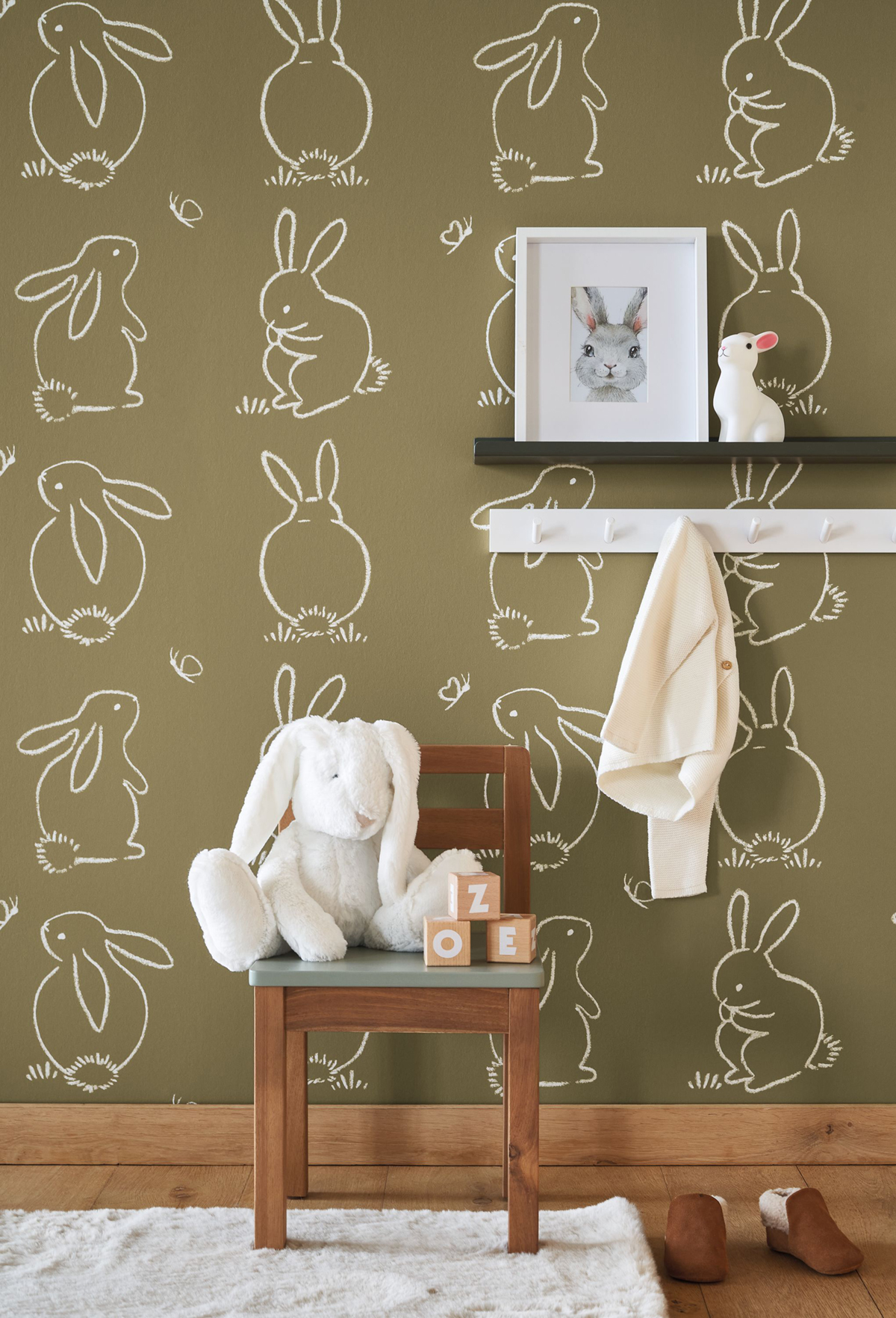 Papier peint Dessin Lapin vert kaki - Once Upon A Time de Casadéco | Réf. OUAT88387526