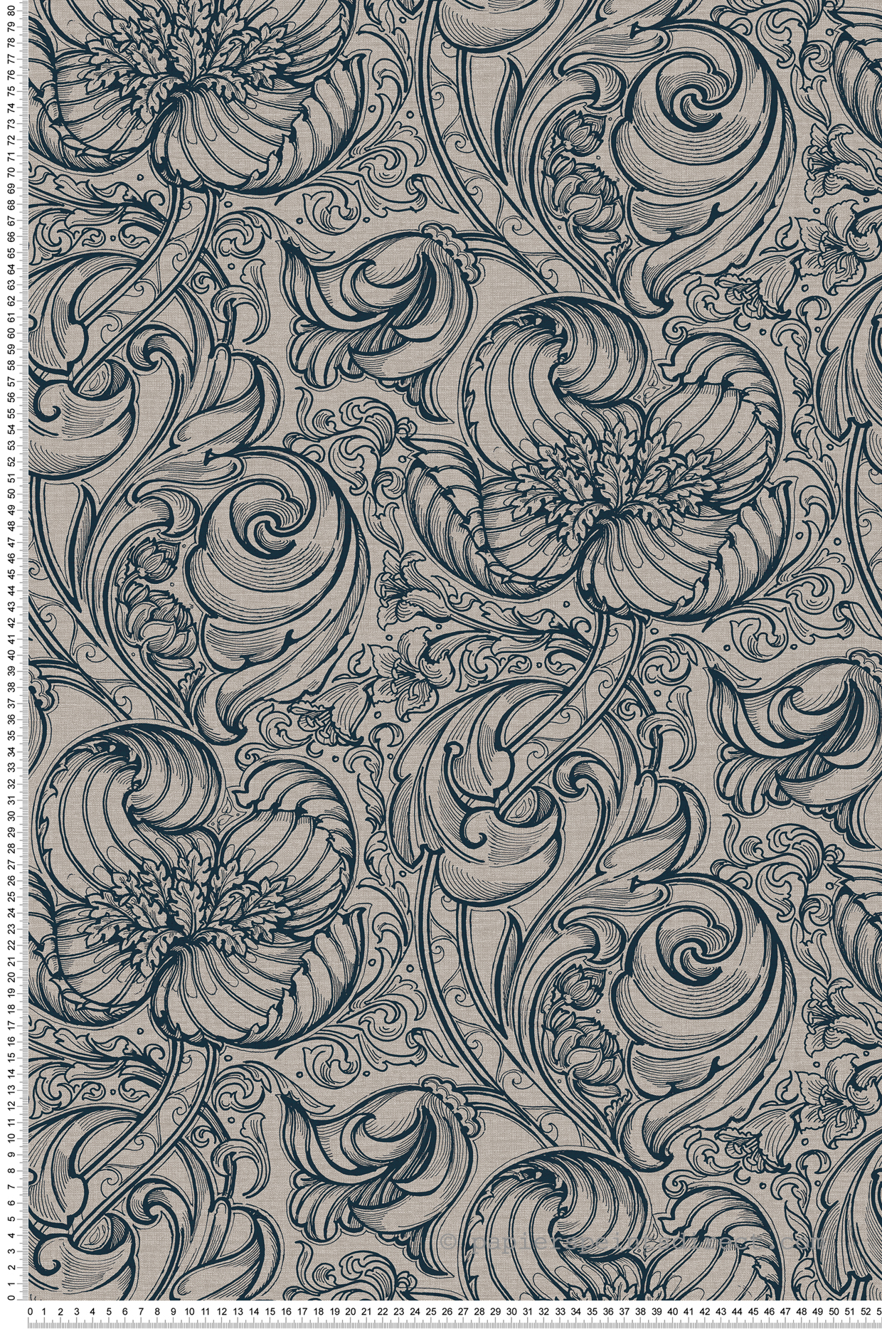 Papier peint Entrelacs Tulipe Lys bleu nuit beige - The Wall Llewelyn-Bowen de Lutèce | Réf. LTC-LB25116