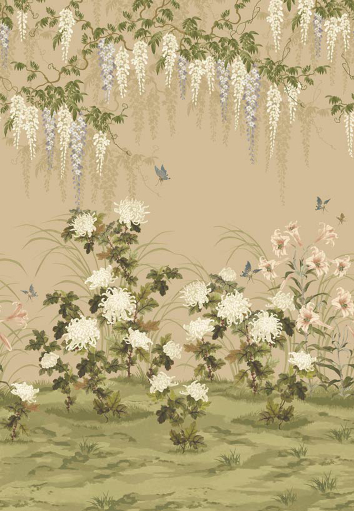 Papier peint panoramique Floral Wisteria Bloom beige - V&A Decorative Papers III d'Initiales | Réf. INI-2513-191-01