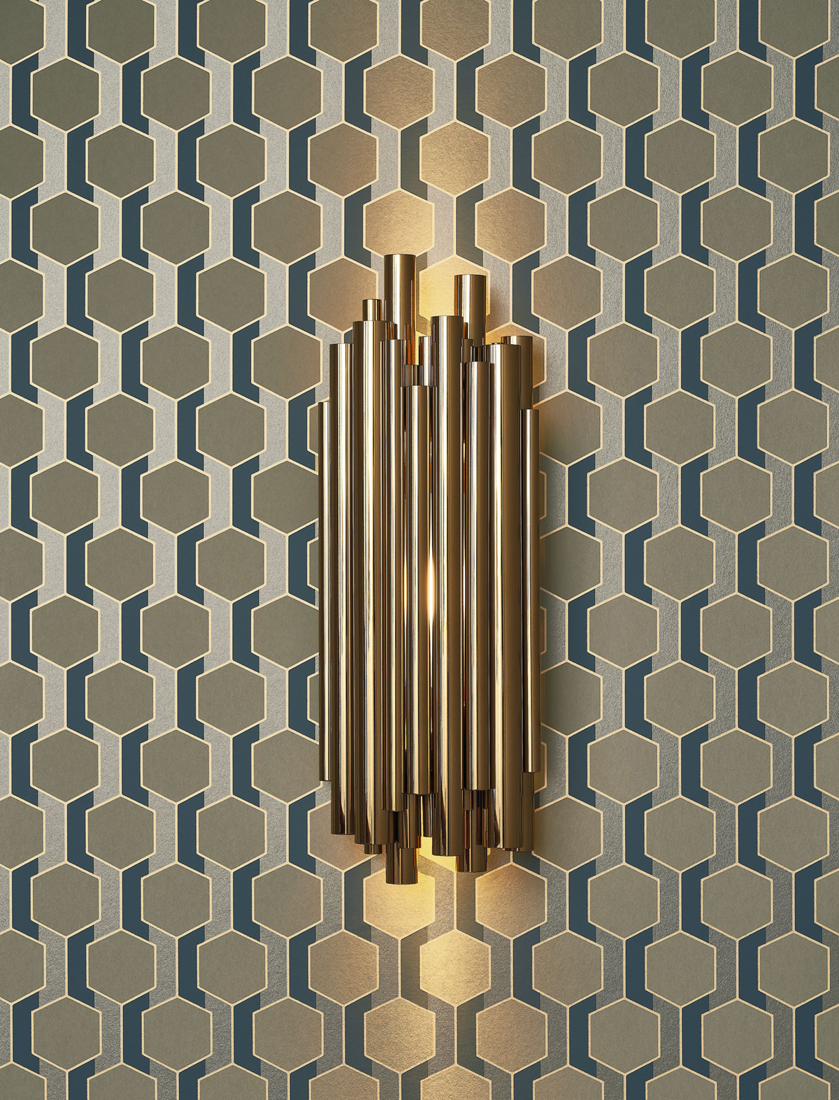 Papier peint Art Déco Hamilton kaki irisé - Derby de Casadéco | Réf. DERB89307783