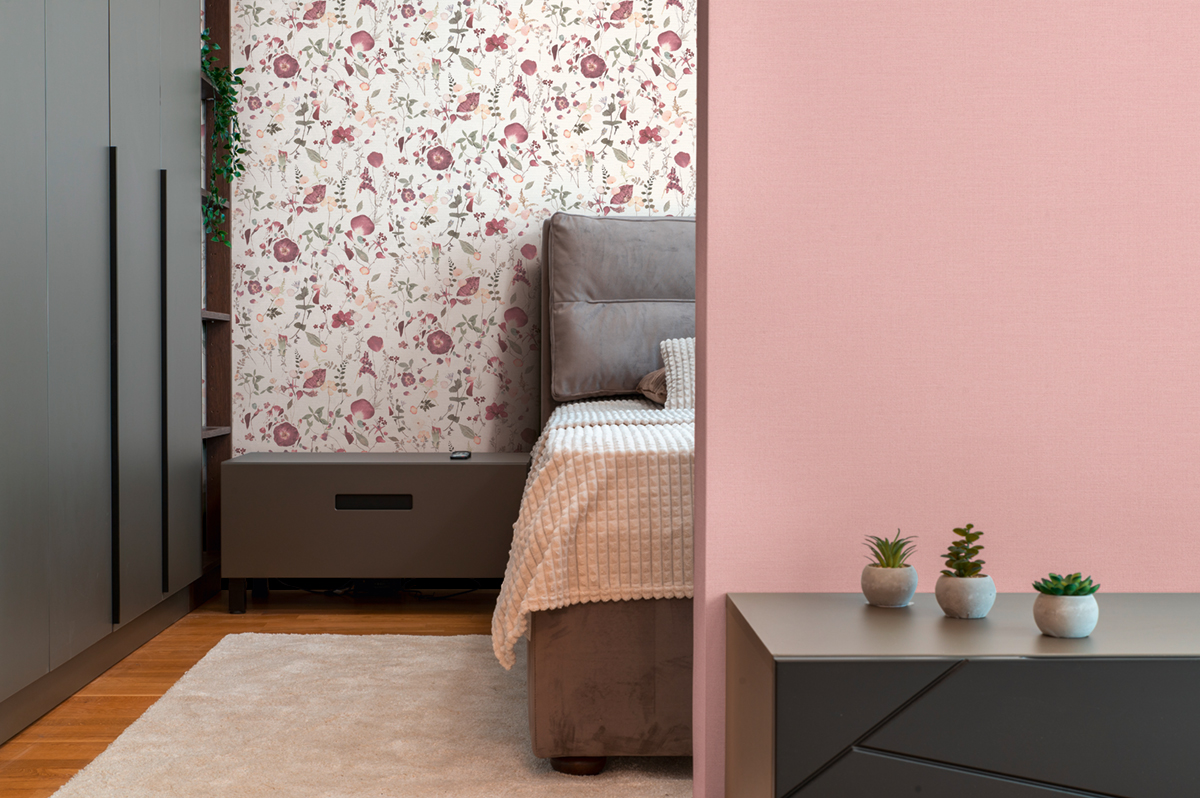 Papier peint Herbier Romantic blanc prune - Aquarell Dreams d'A.S. Création | Réf. AS-397461