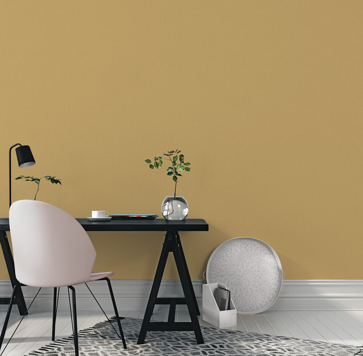 Papier peint Uni Toilé jaune moutarde - The Wall Llewelyn-Bowen de Lutèce | Réf. LTC-LB25127