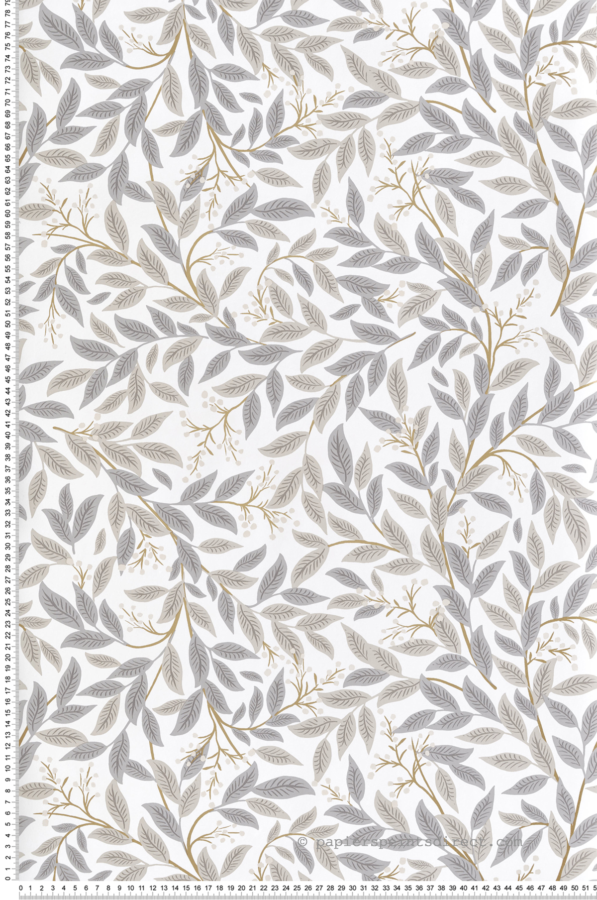 Papier peint Feuillage Scandinave Willowberry gris doré - Rifle Paper Co. 3 de York (Initiales) | Réf. INI-RF7463