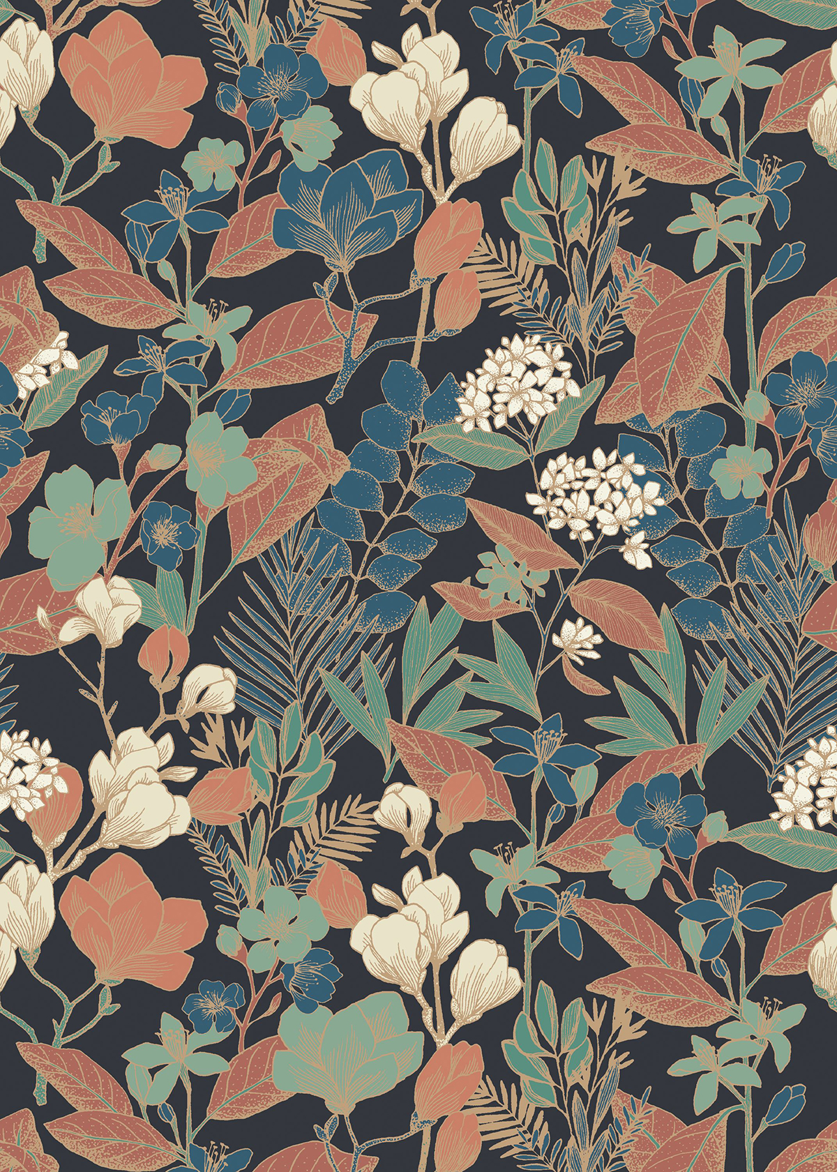 Papier peint panoramique Fleurs et Feuillages Valentine bleu - Beauty Full Image 2 de Casadéco | Réf. BFM102476899