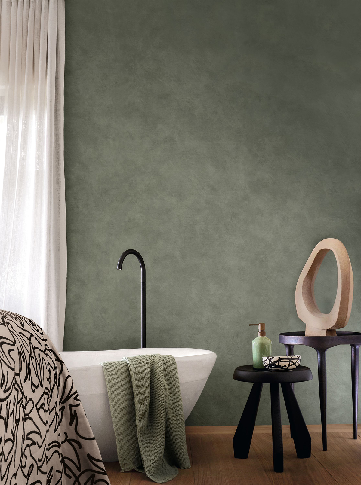 Papier peint Faux Uni Tissage vert lichen - L'Atelier de Casamance | Réf. CAS-75493262