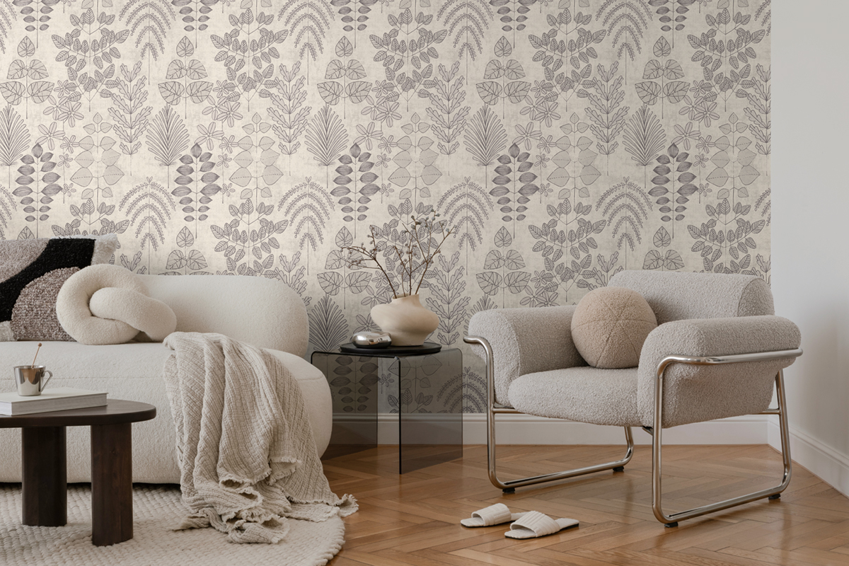 Papier peint Herbier Graphique Athyrium gris - Nordic Feeling d'A.S. Création AMB3 | Réf. AS-791495
