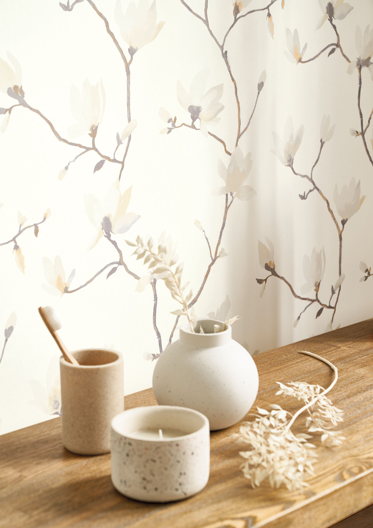 Papier peint Fleurs Suzhou blanc beige - Gardens de Casadéco AMB2 | Réf. GADN82361093