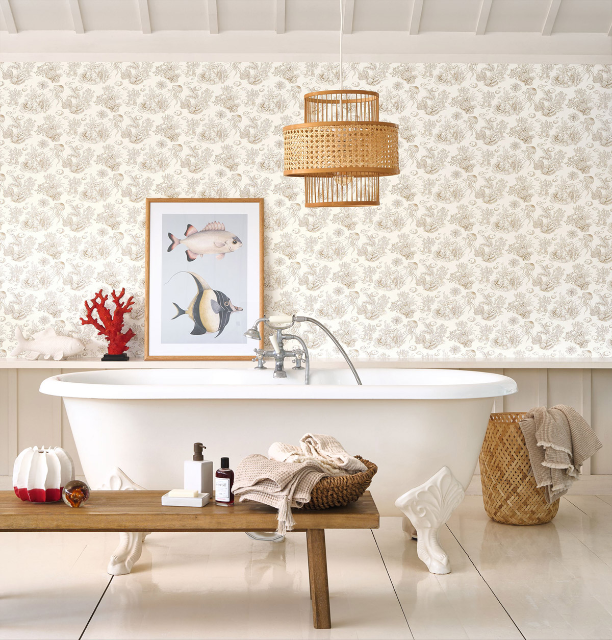 Papier peint Toile de Jouy Marin Côte Sauvage beige - Seaside de Casadéco | Réf. SEAS201471515