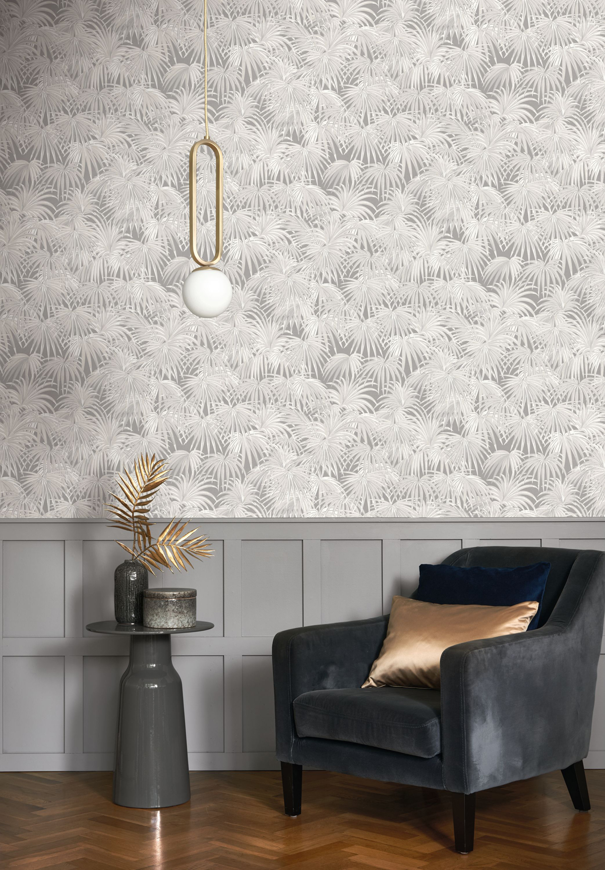 Papier peint Palmier Charleston taupe argenté - Twenties de Casadéco | Réf. TWNT88651565