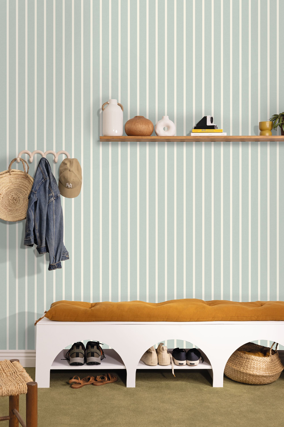 Papier peint Rayure Tissé Katy bleu d'eau - Twist de Casélio | Réf. TST106496060