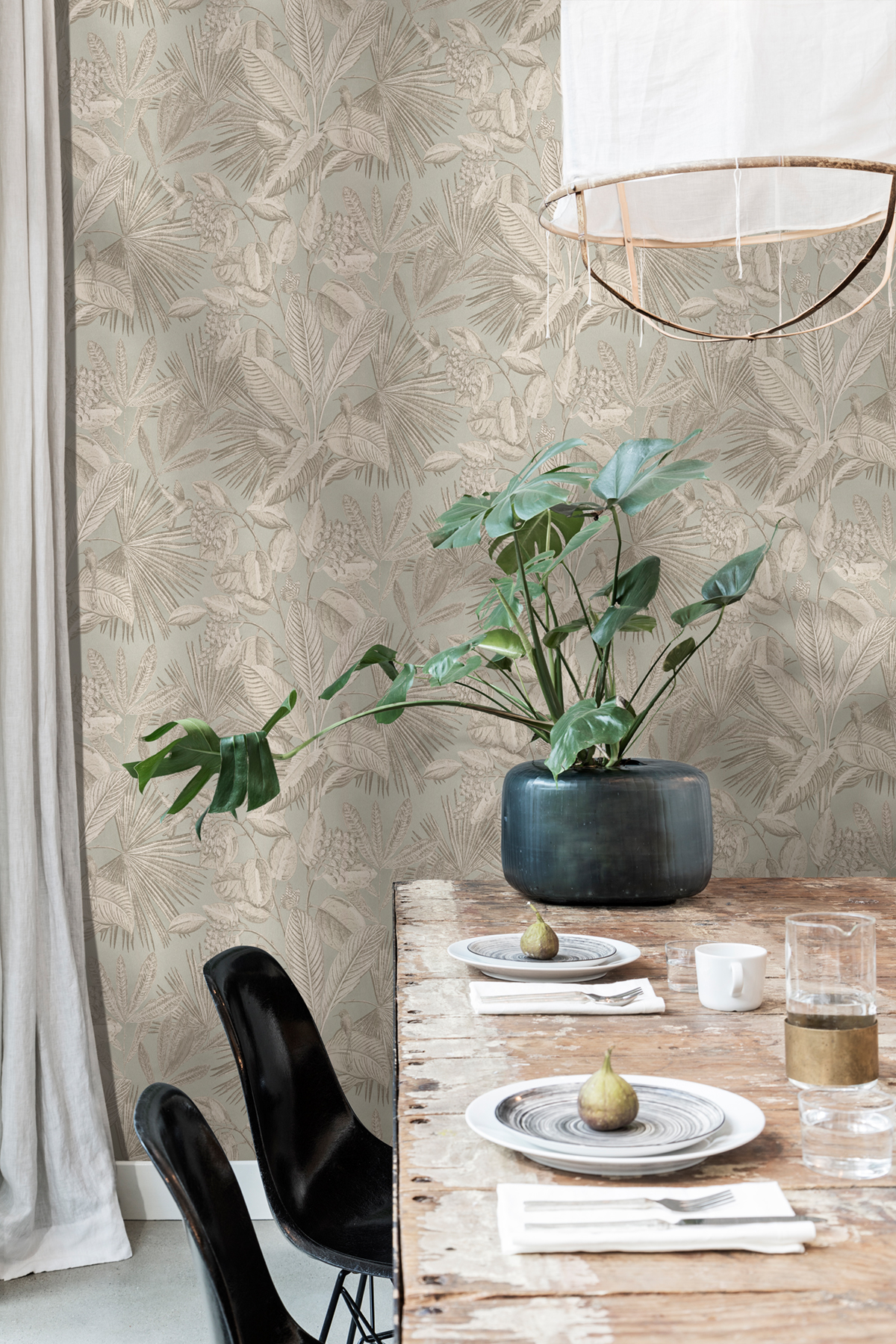 Papier peint Destockage - Oiseaux Tropicaux beige gris bleuté - Renouveau de Lutèce