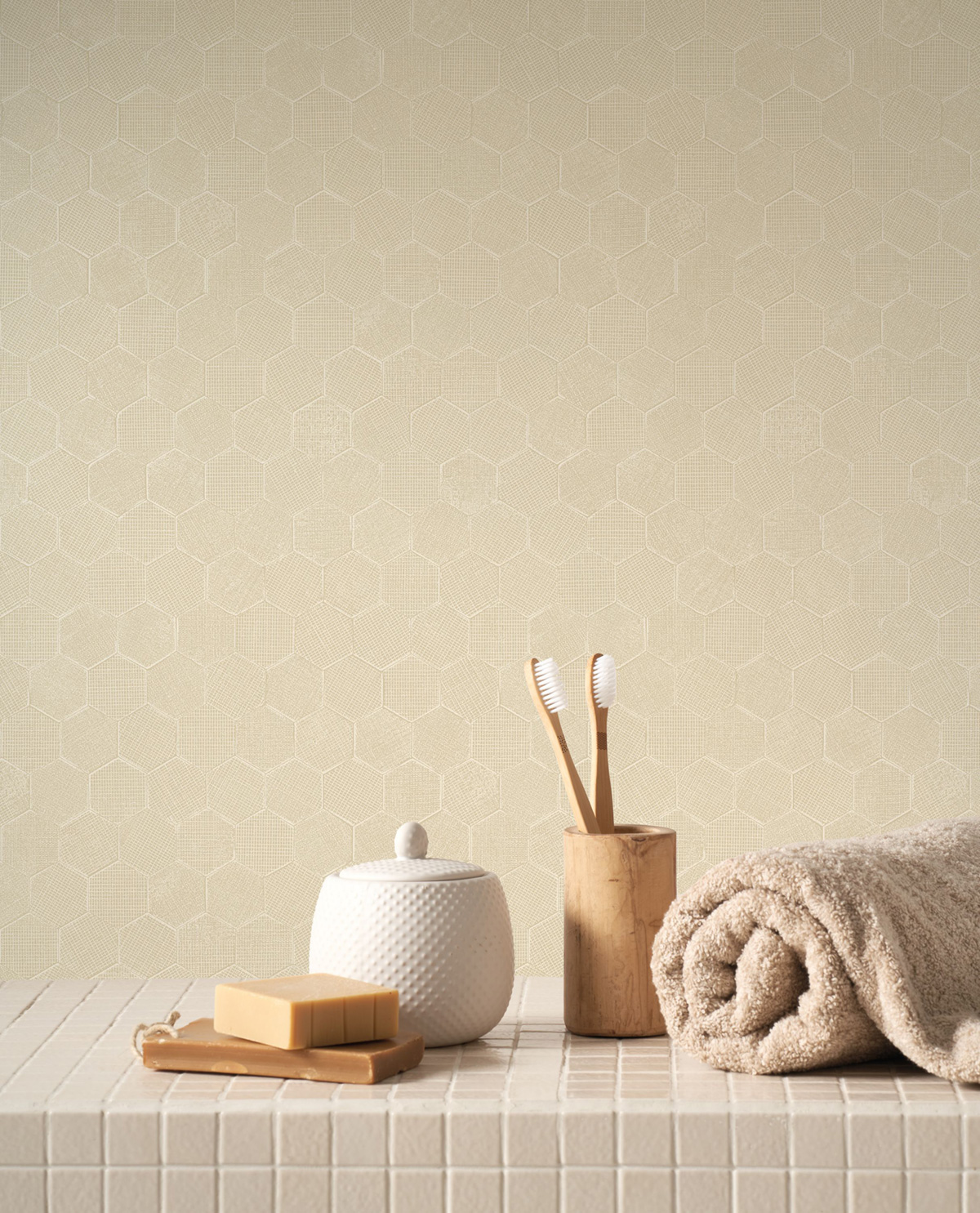 Papier peint Hexagone Meli beige sable - Solaris de Casadéco | Réf. SOLA201911497